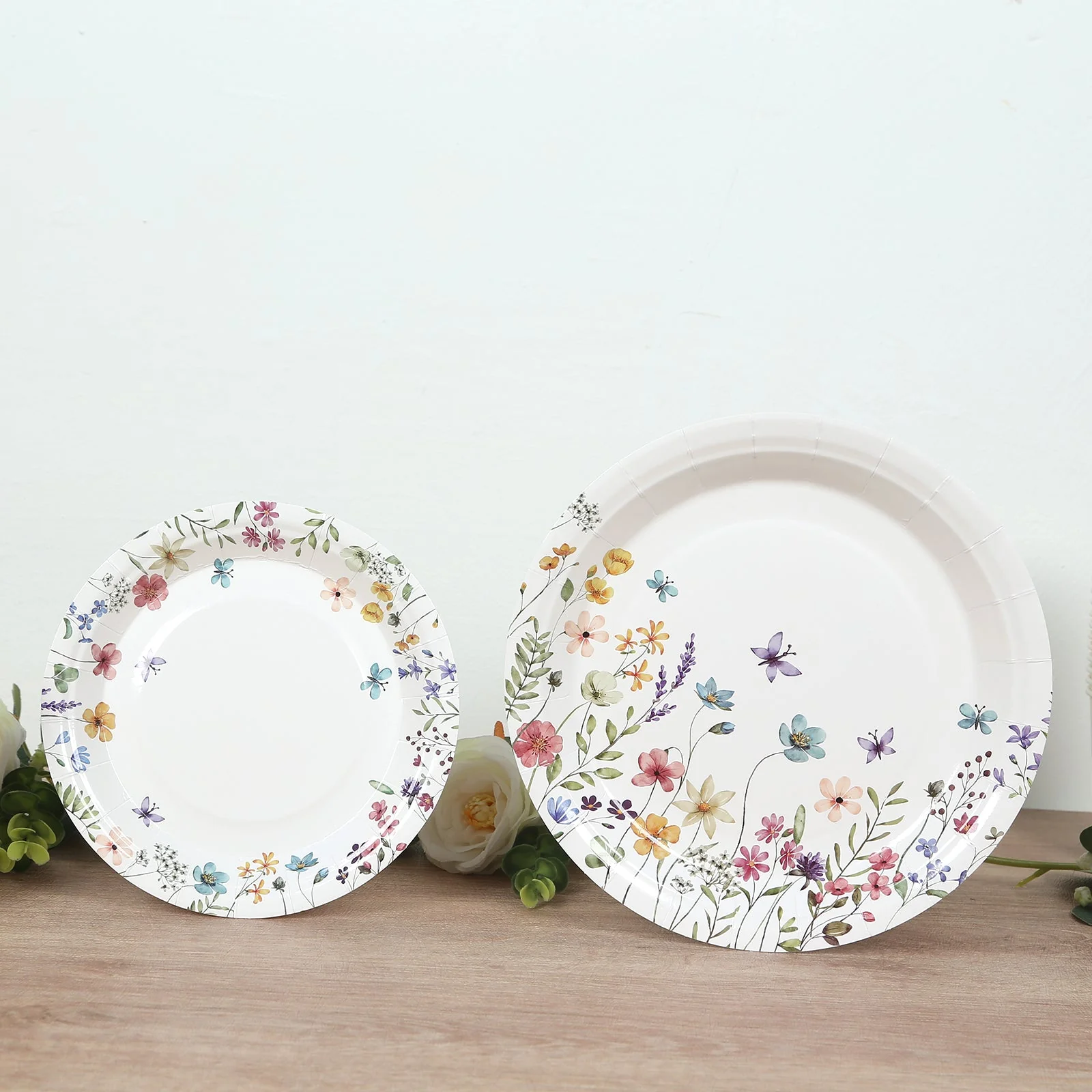 72 Pcs Paper Plates and Cups Set in White with Wildflower Butterfly Print - Disposable Party Supplies for Birthdays, Weddings & Events - Image 9