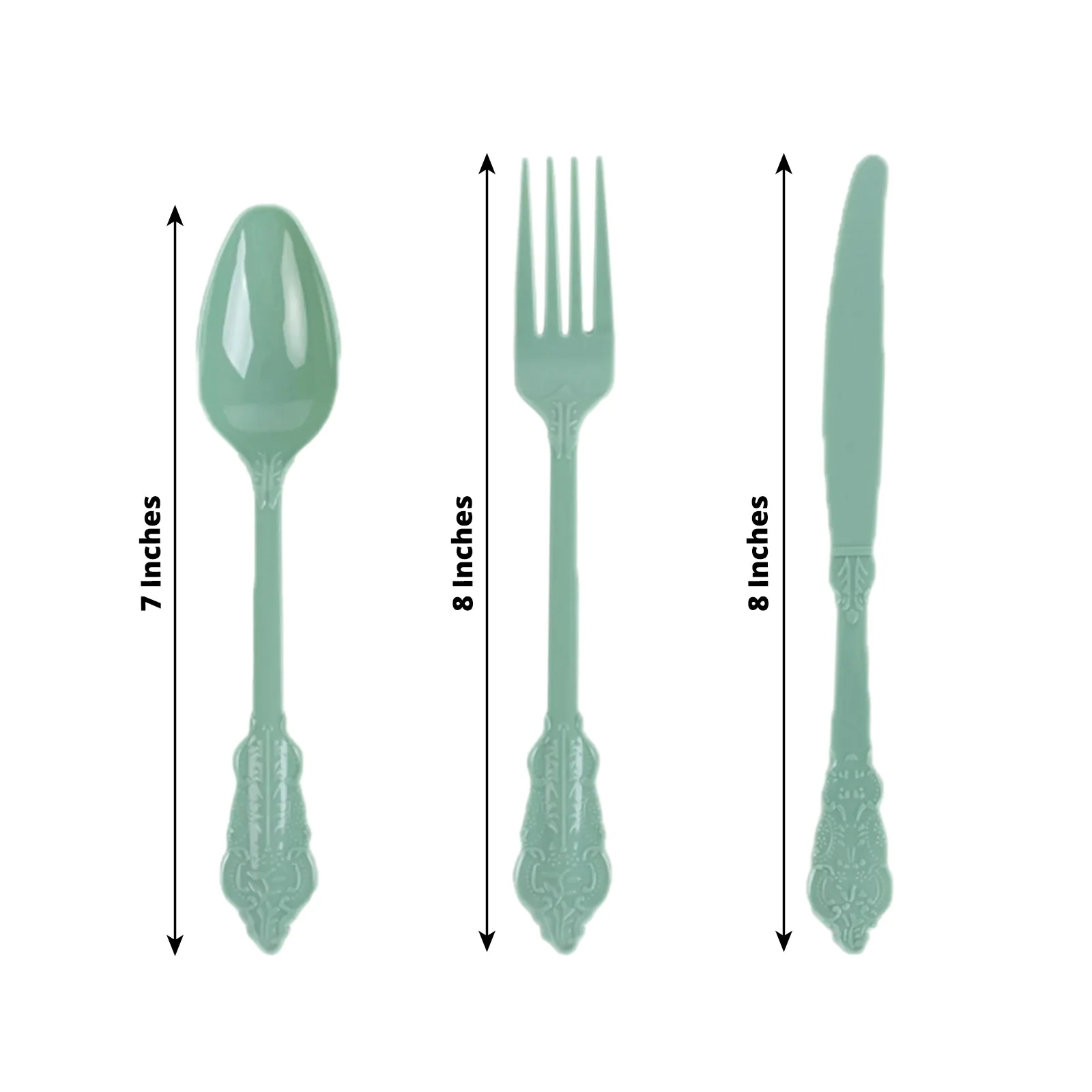 72 Pcs Plastic Silverware Set Dusty Sage Green in Baroque Style - Heavy Duty Disposable Knife, Fork, and Spoon Set - Image 3