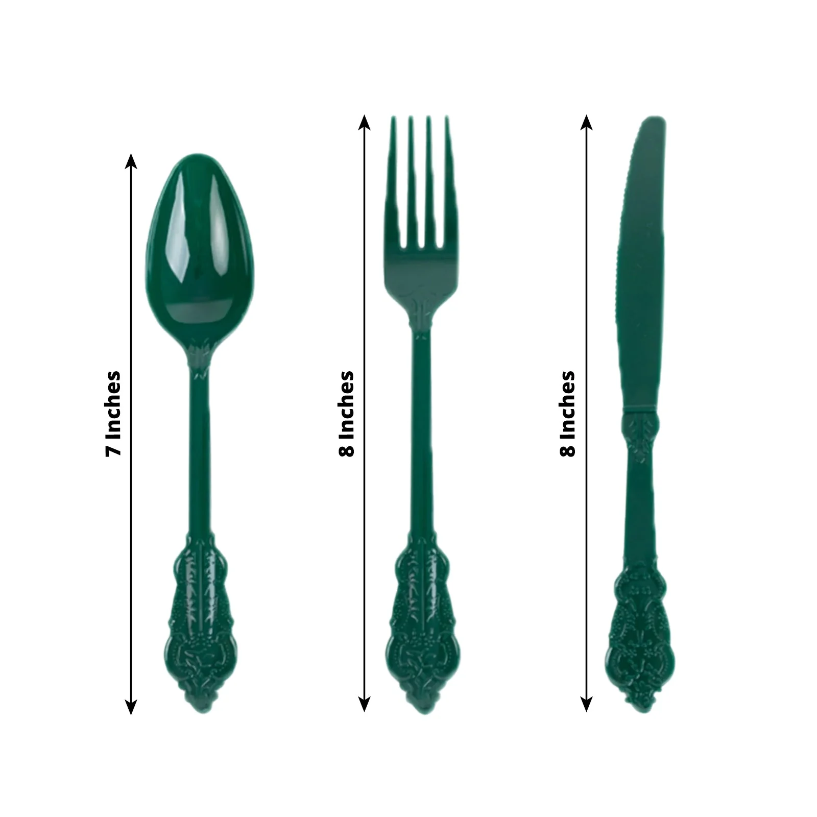 72 Pcs Plastic Silverware Set Hunter Emerald Green in Baroque Style - Heavy Duty Disposable Knife, Fork, and Spoon Set - Image 3