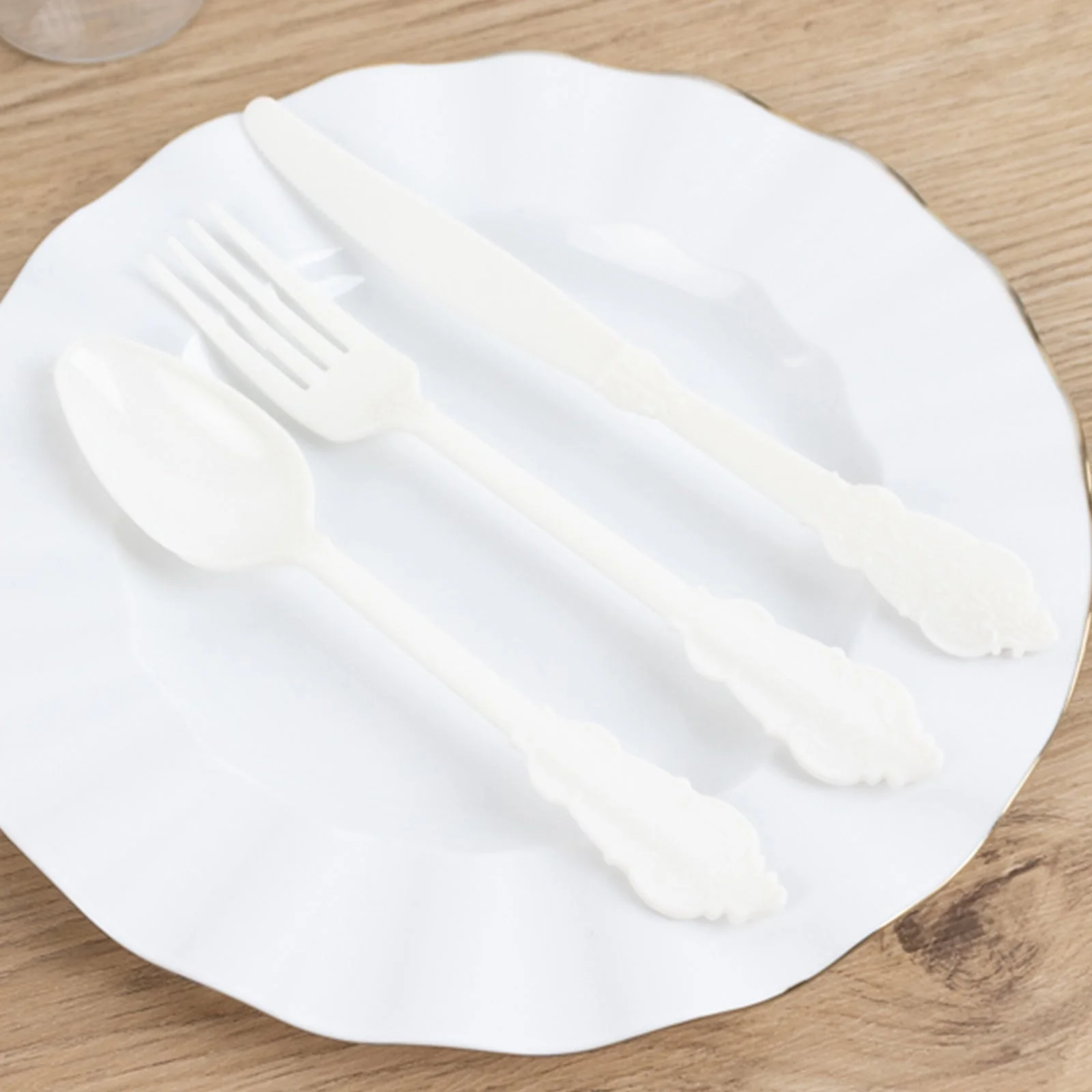 72 Pcs Plastic Silverware Set Ivory in Baroque Style - Heavy Duty Disposable Knife, Fork, and Spoon Set - Image 2