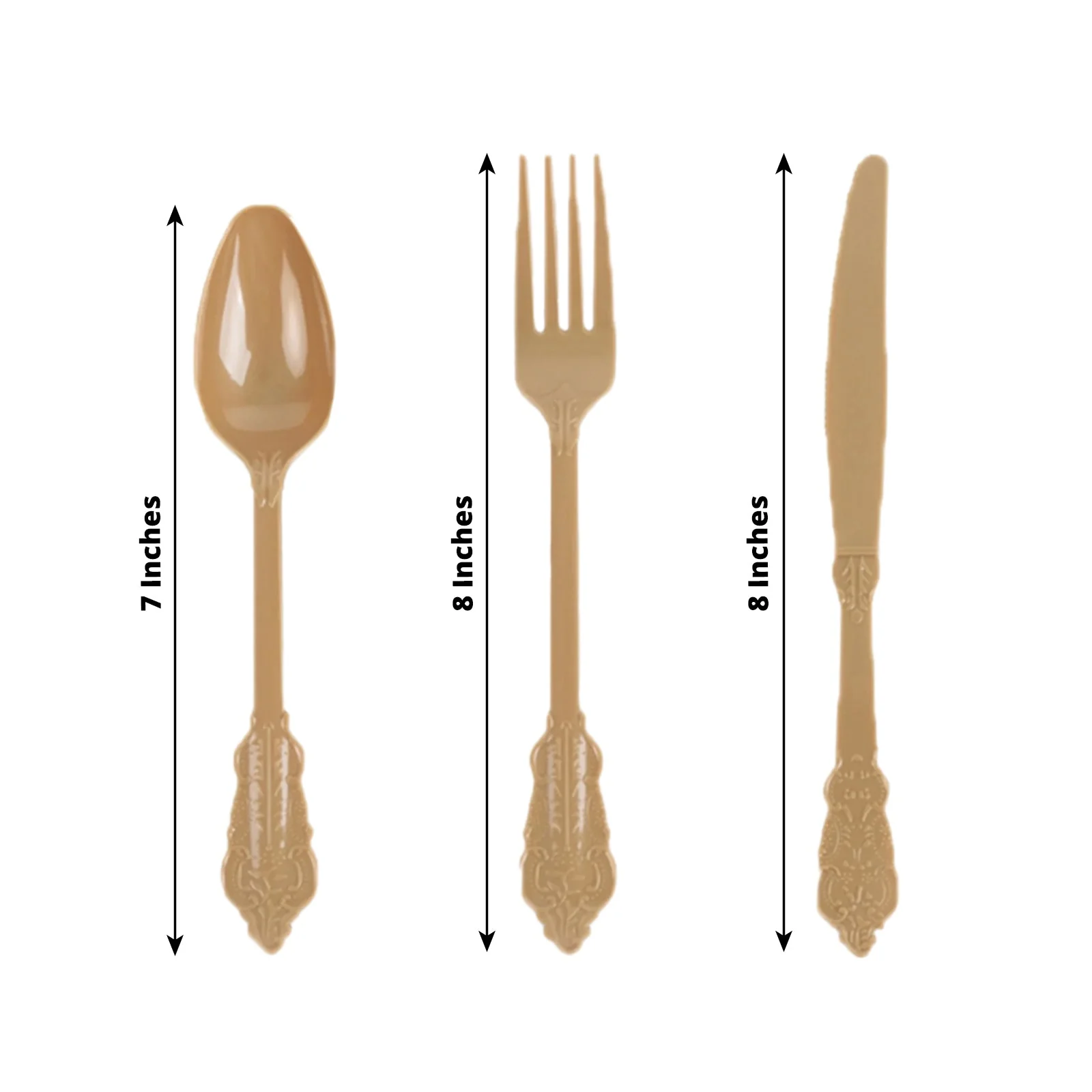 72 Pcs Plastic Silverware Set Matte Gold in Baroque Style - Heavy Duty Disposable Knife, Fork, and Spoon Set - Image 3