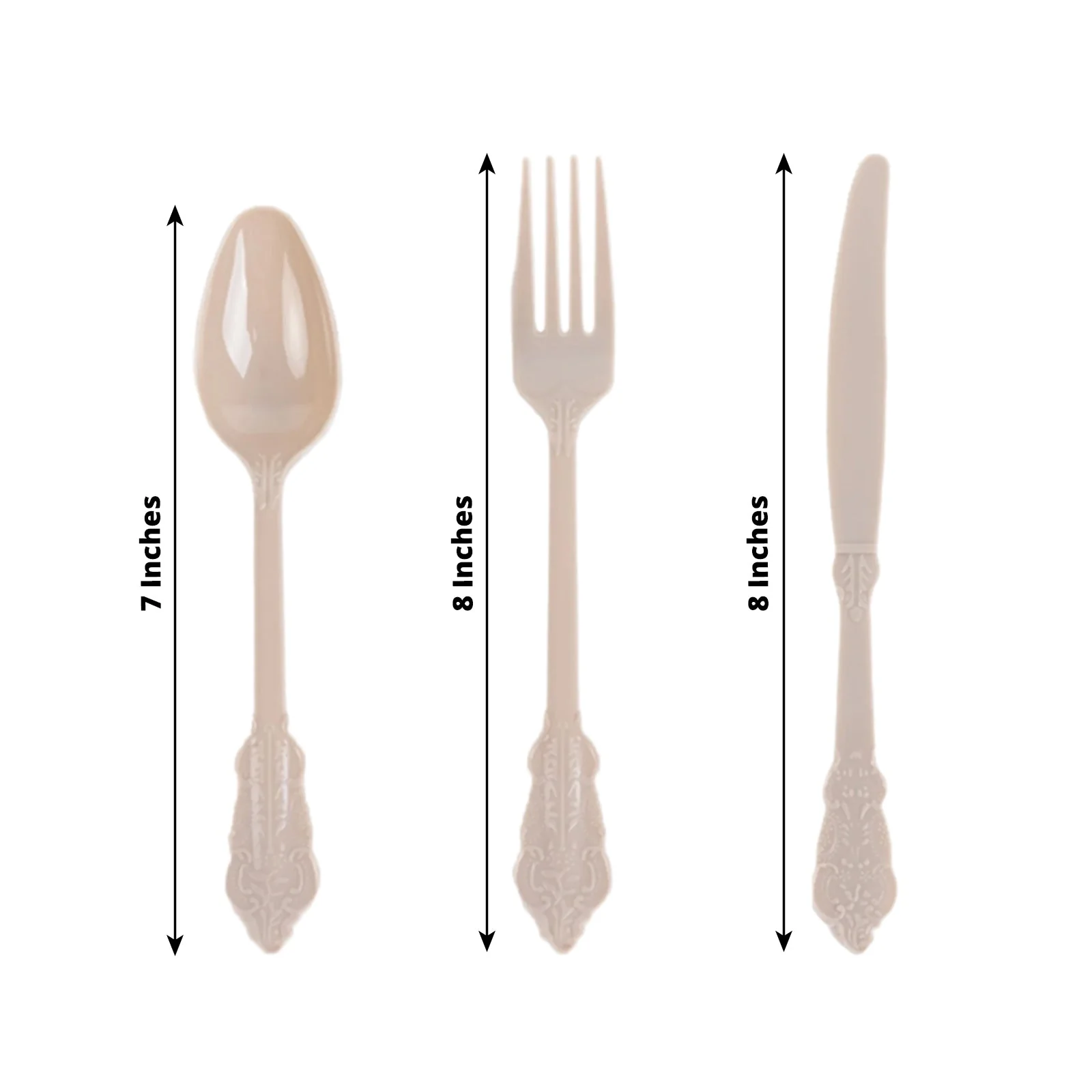 72 Pcs Plastic Silverware Set Taupe in Baroque Style - Heavy Duty Disposable Knife, Fork, and Spoon Set - Image 3