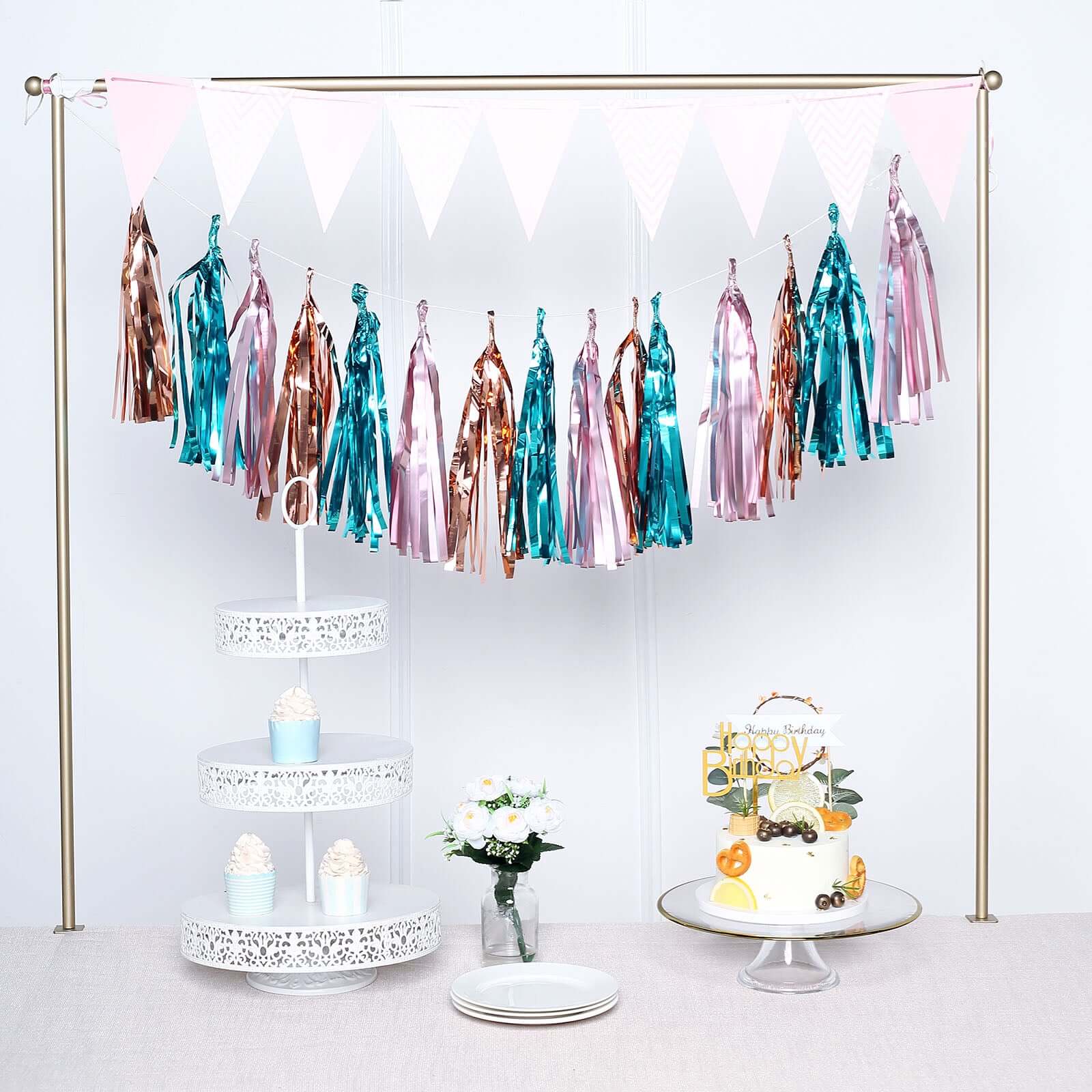 Rose Gold Hanging Foil Tassel Garland, Metallic Tinsel Fringe Banner Party Streamer Backdrop Decorations 7.5ft Long - Image 11