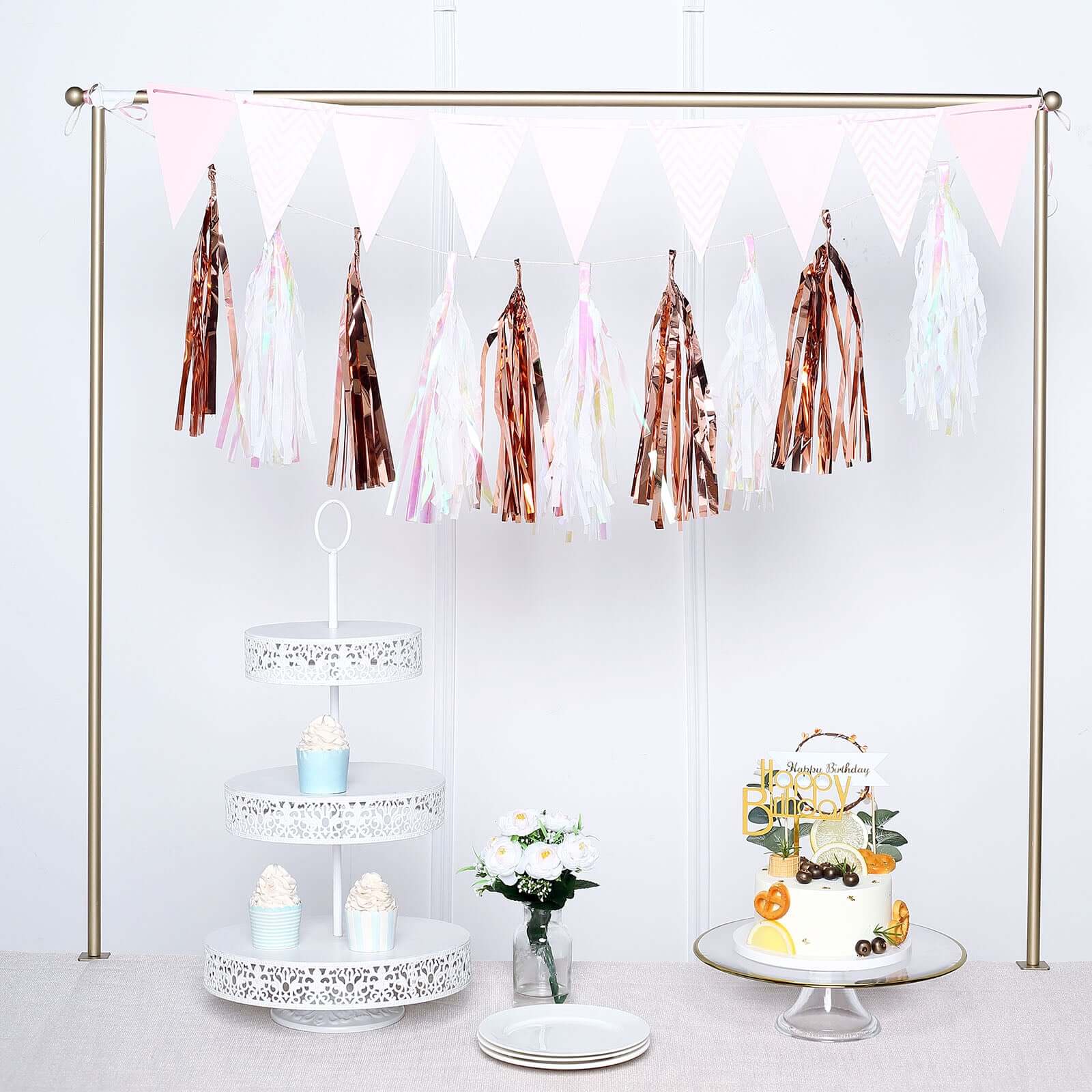 Rose Gold Hanging Foil Tassel Garland, Metallic Tinsel Fringe Banner Party Streamer Backdrop Decorations 7.5ft Long - Image 6