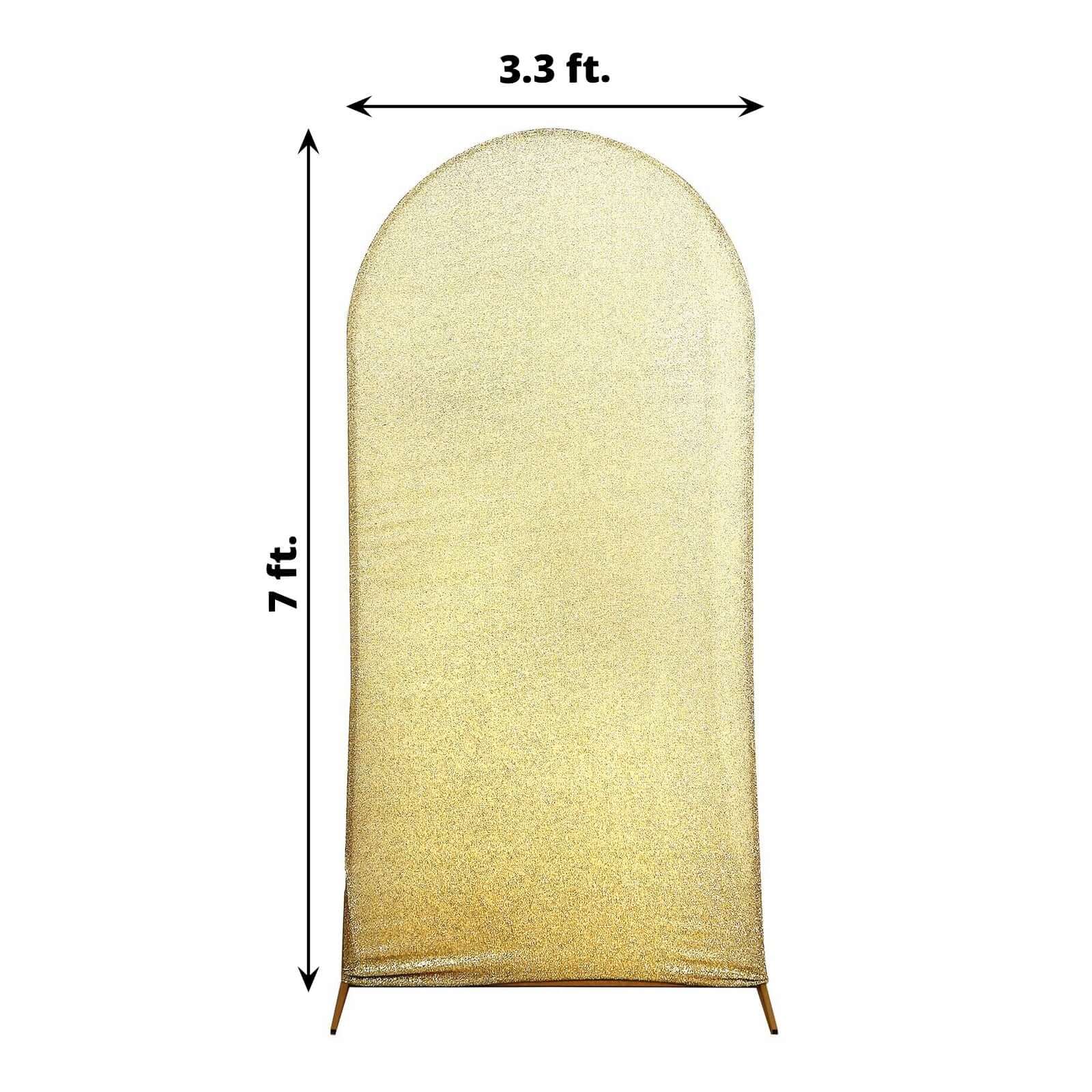 Champagne Shimmer Tinsel Spandex Wedding Arch Cover For Fitted Round Top Chiara Backdrop Stand 7ft - Image 3