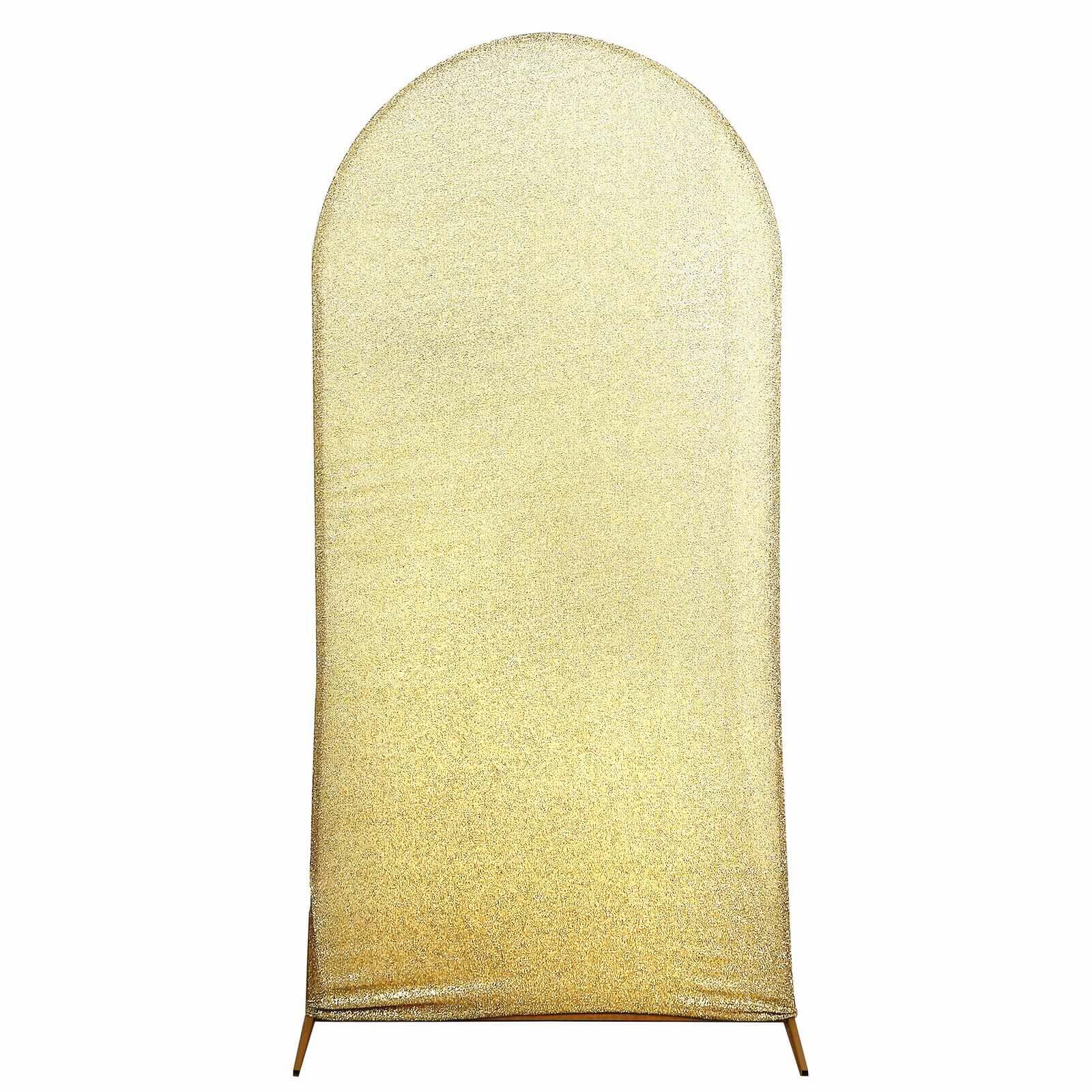 Champagne Shimmer Tinsel Spandex Wedding Arch Cover For Fitted Round Top Chiara Backdrop Stand 7ft - Image 6