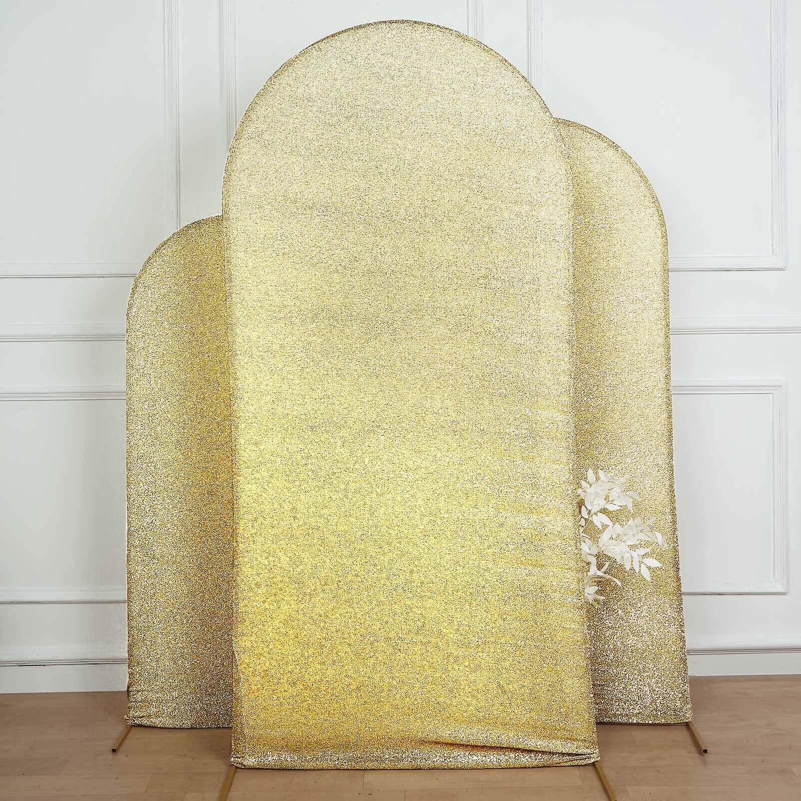 Champagne Shimmer Tinsel Spandex Wedding Arch Cover For Fitted Round Top Chiara Backdrop Stand 7ft - Image 7