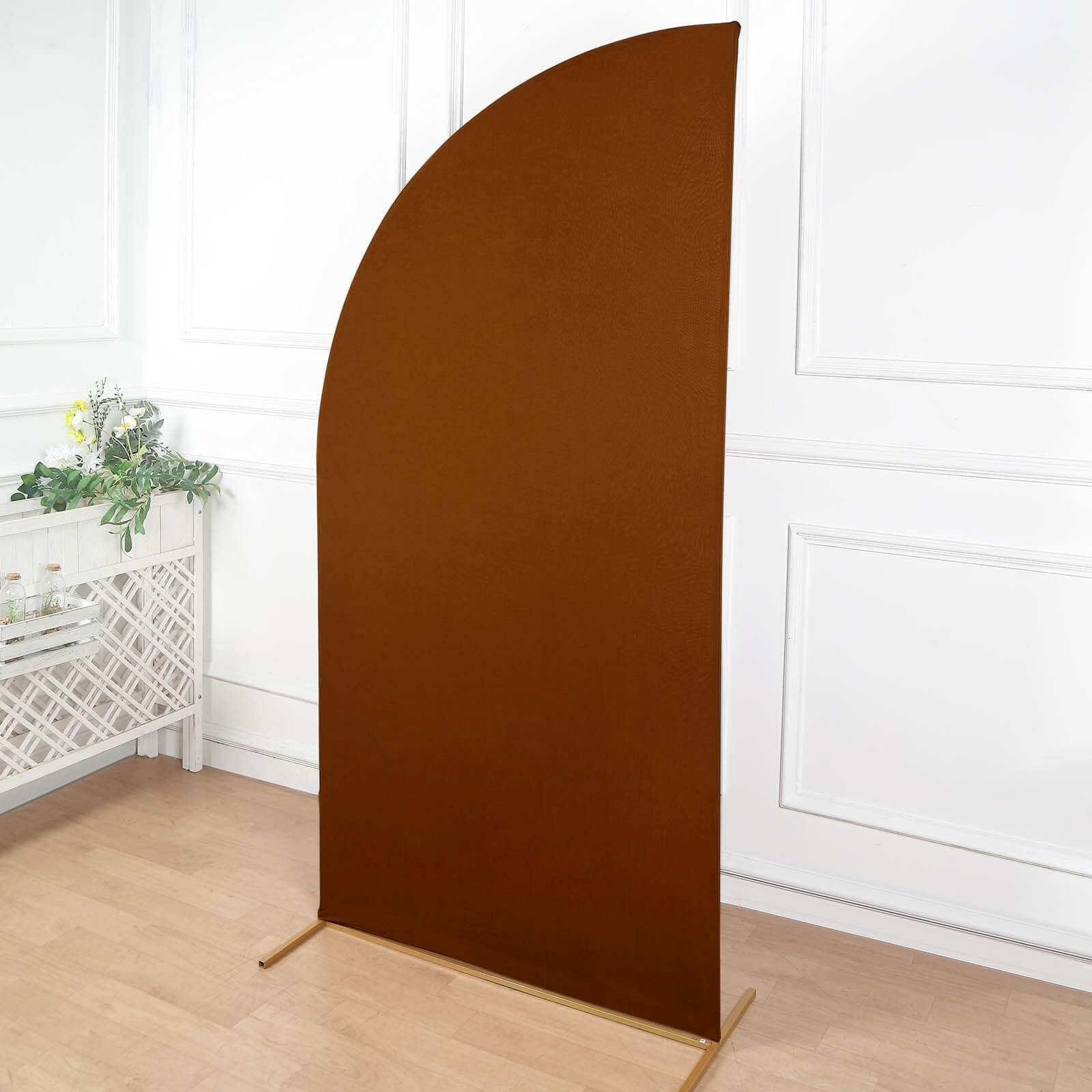 Cinnamon Brown Fitted Spandex Half Moon Wedding Arch Cover, Custom Fit Chiara Backdrop Stand Cover 7ft - Image 5