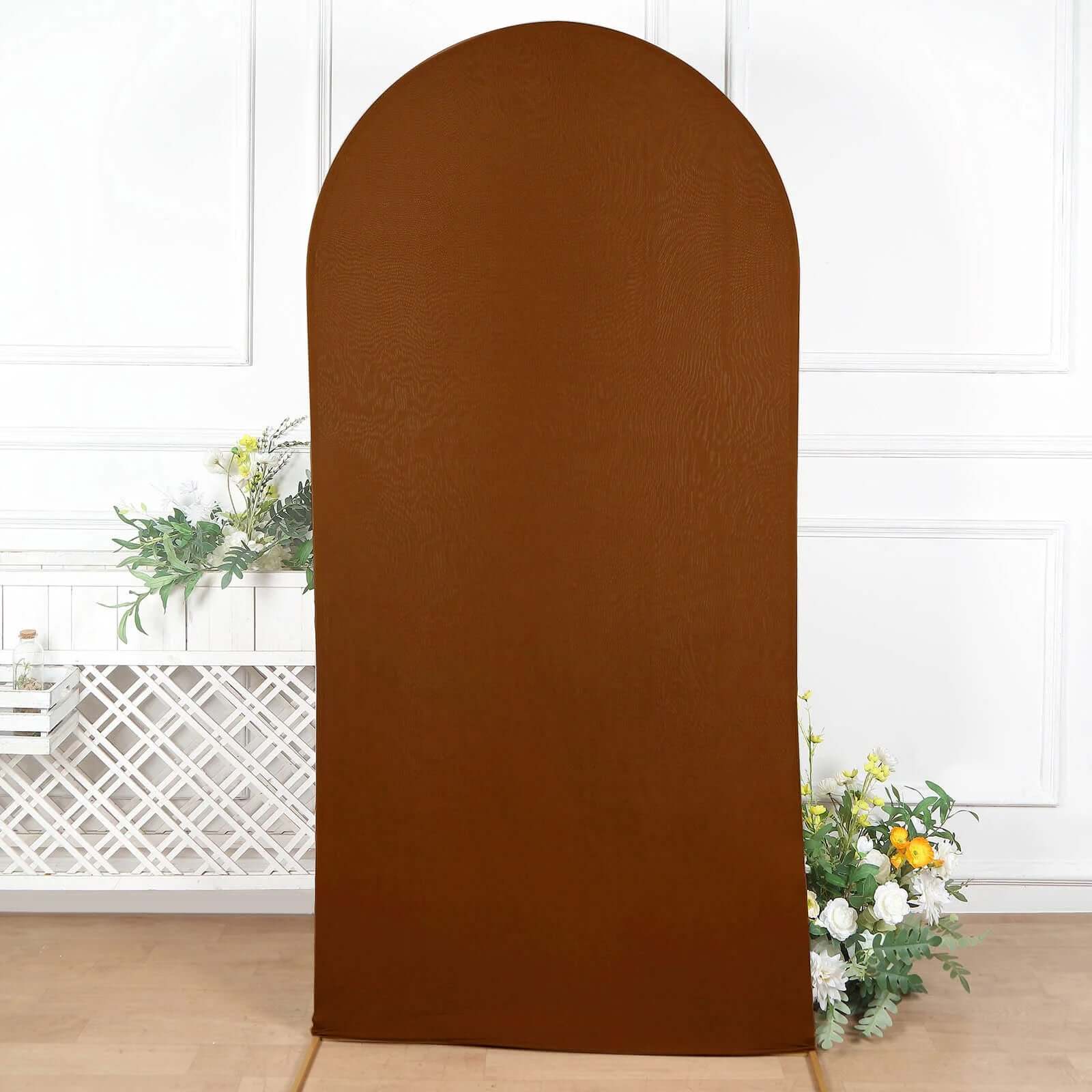Cinnamon Brown Spandex Fitted Wedding Arch Cover For Round Top Chiara Backdrop Stand 7ft - Image 2