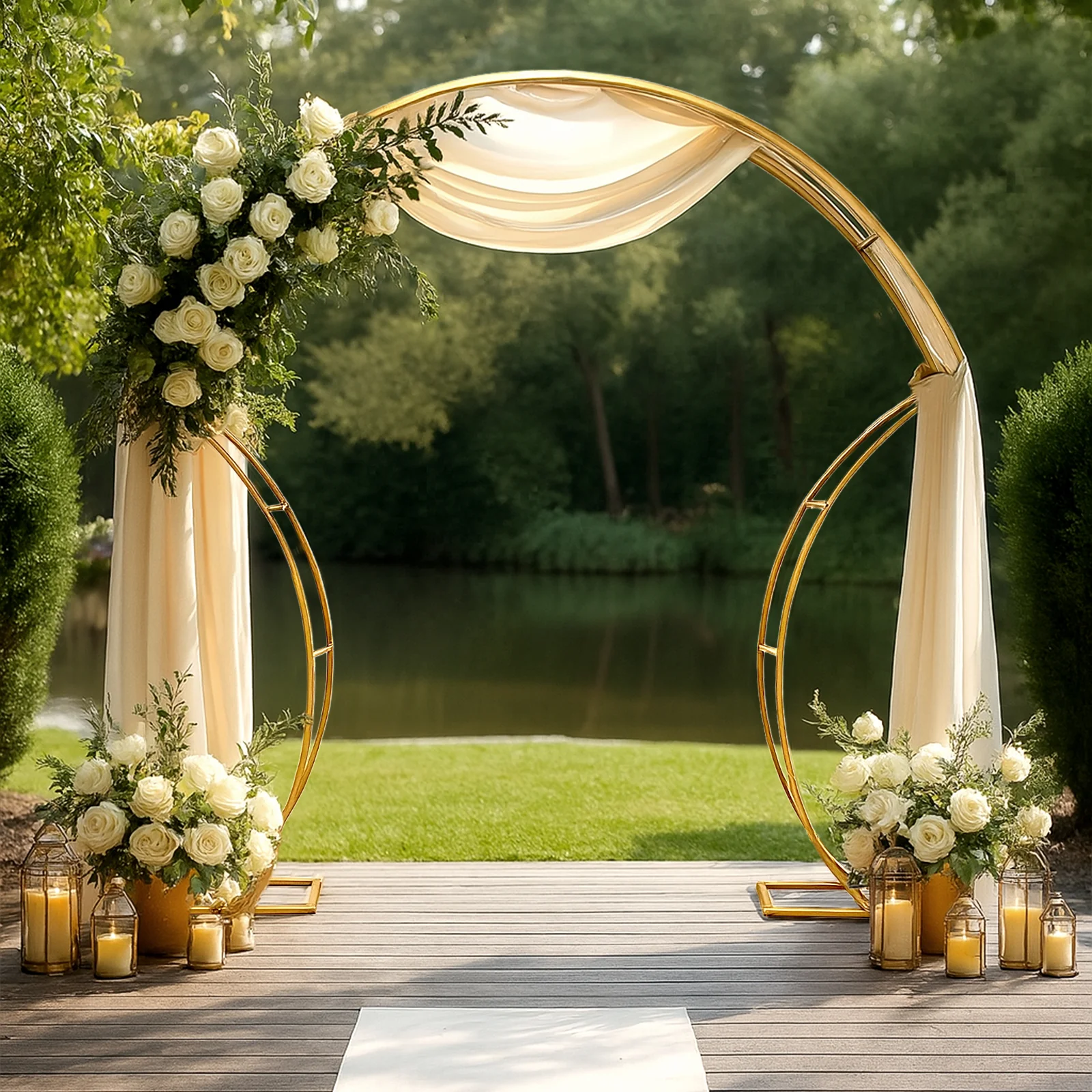 7ft Double-Curved Metal Arch Frame – Gold Backdrop, Balloon & Flower Arrangement Display Stand - Image 2