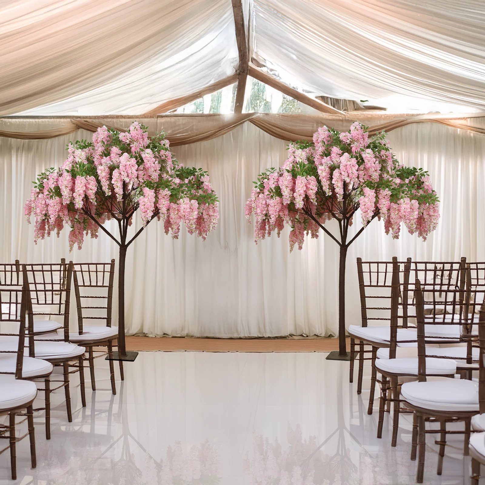 7ft Freestanding Blush Wisteria Tree – Romantic Faux Flower Decor for Aisles & Photo Backdrops