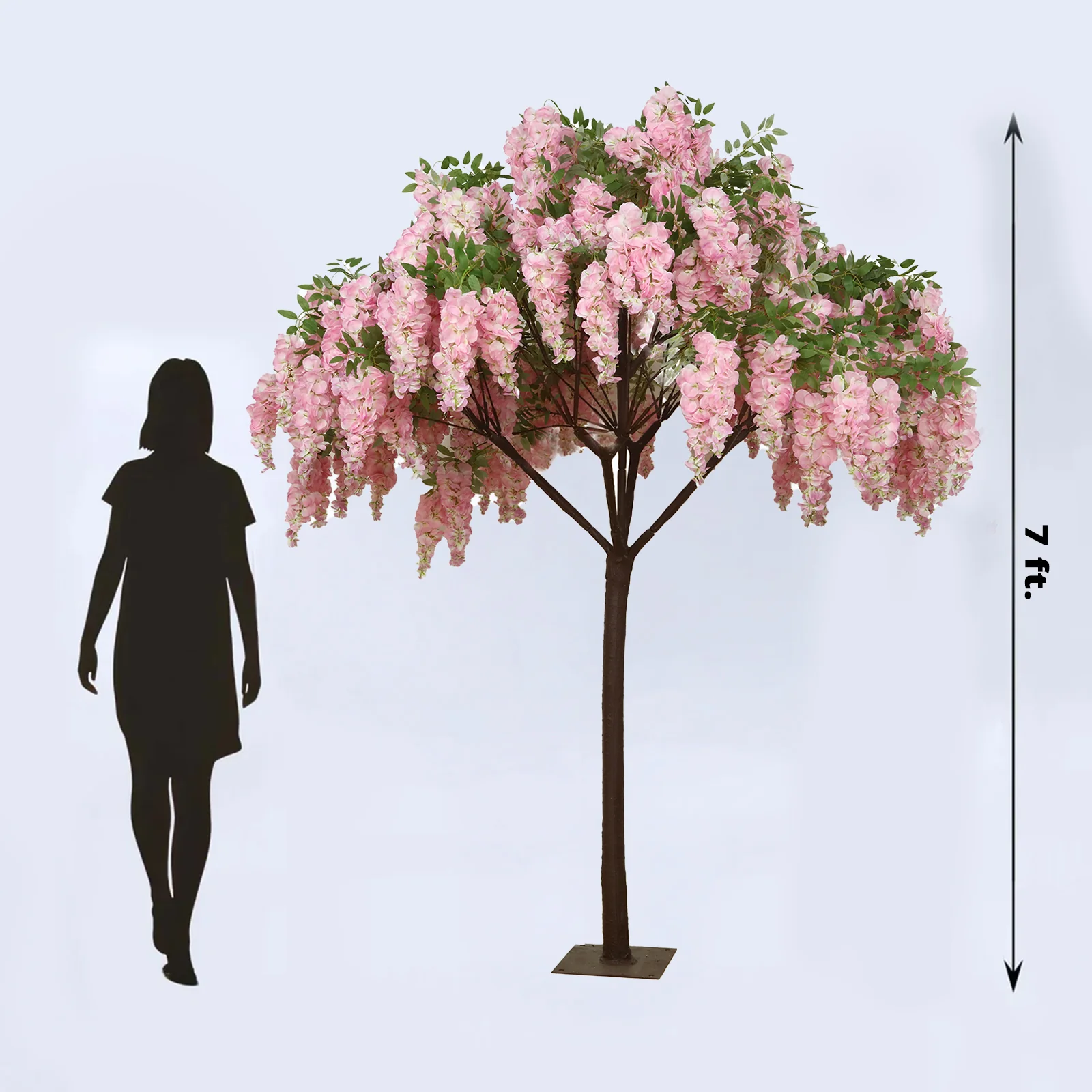 7ft Freestanding Blush Wisteria Tree – Romantic Faux Flower Decor for Aisles & Photo Backdrops - Image 3