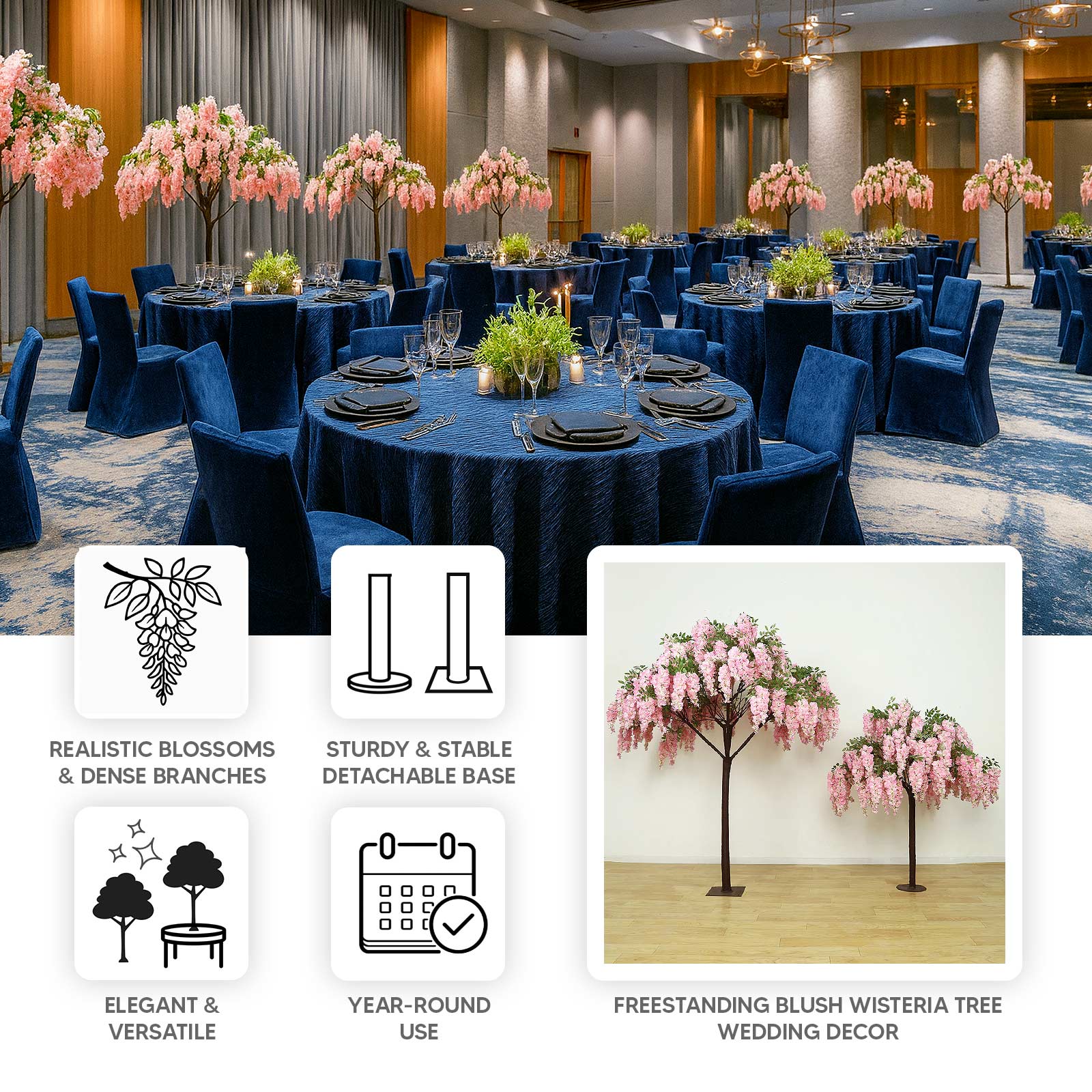 7ft Freestanding Blush Wisteria Tree – Romantic Faux Flower Decor for Aisles & Photo Backdrops - Image 4