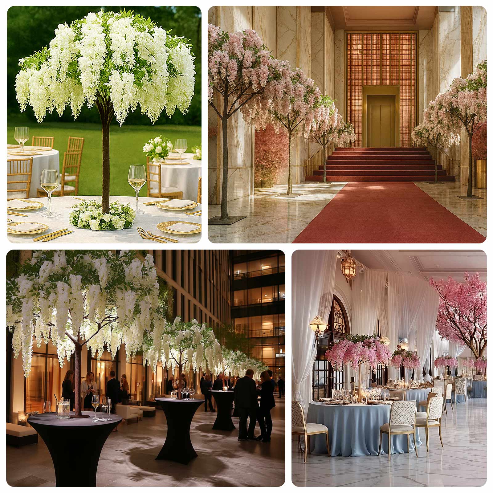 7ft Freestanding Blush Wisteria Tree – Romantic Faux Flower Decor for Aisles & Photo Backdrops - Image 5