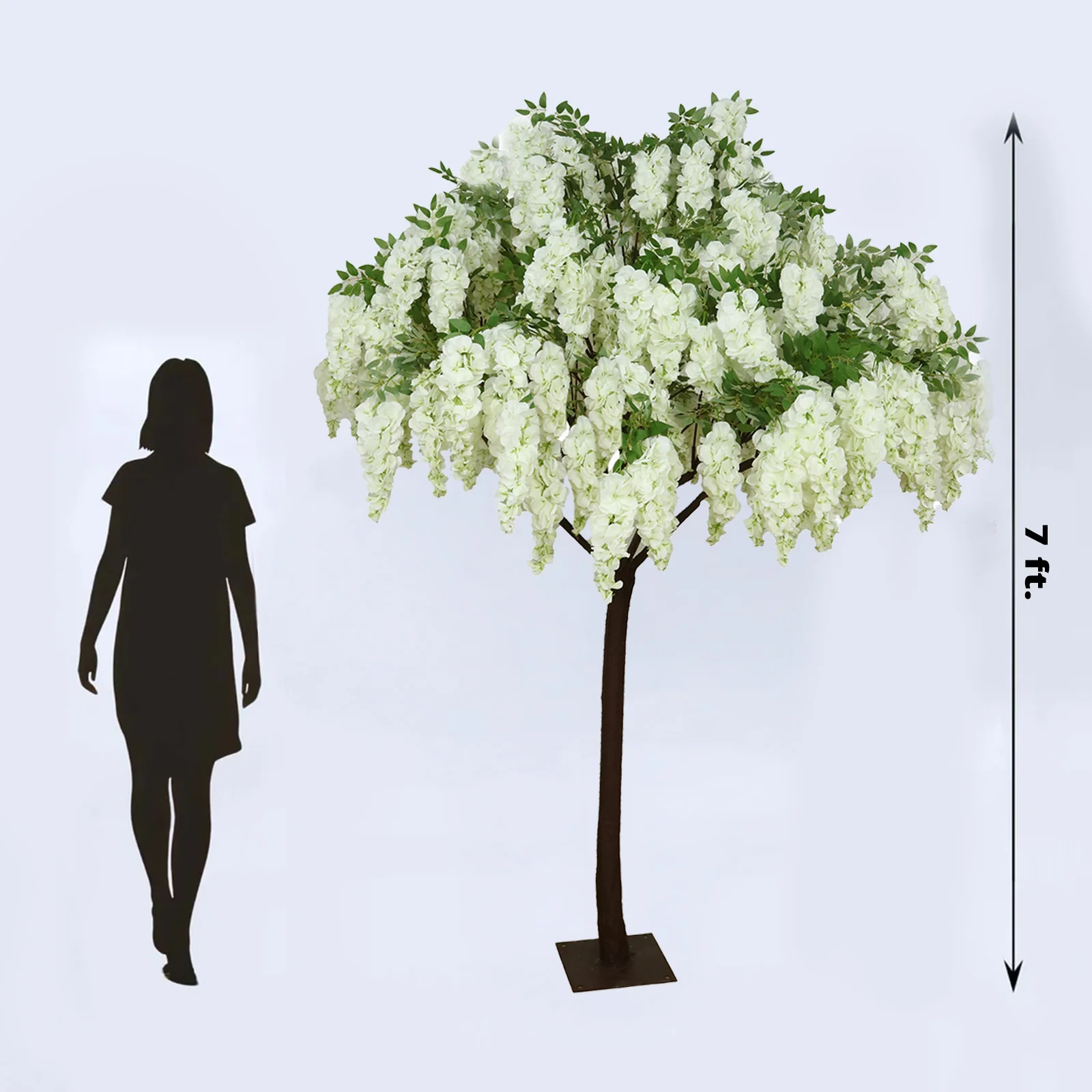 7ft Freestanding White Wisteria Tree – Romantic Faux Flower Decor for Aisles & Photo Backdrops - Image 3