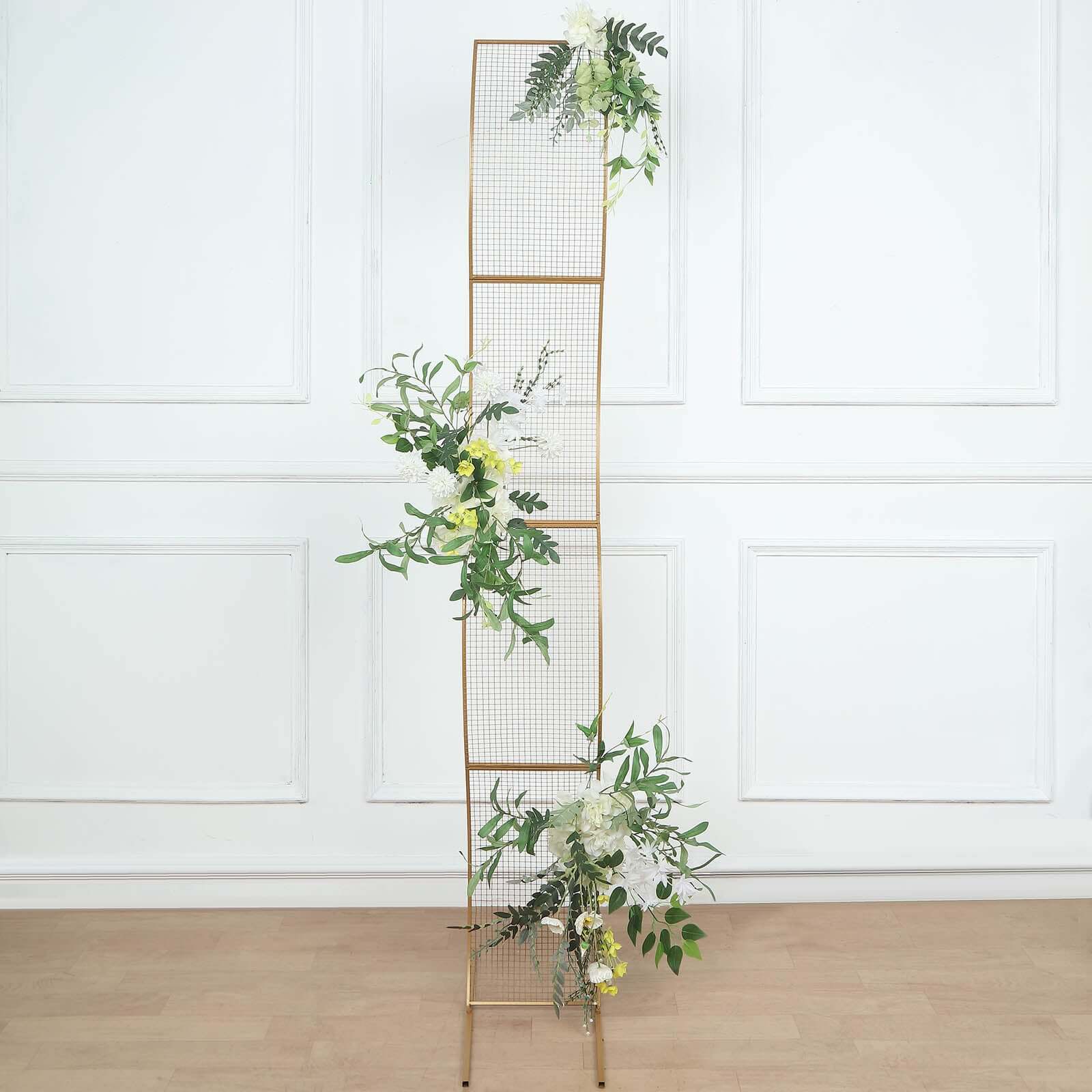 Gold Metal Lattice Wavy Grid Design Wedding Arch Aisle Backdrop Stand, S-Shaped Flower Frame Display Decoration 7ft - Image 4