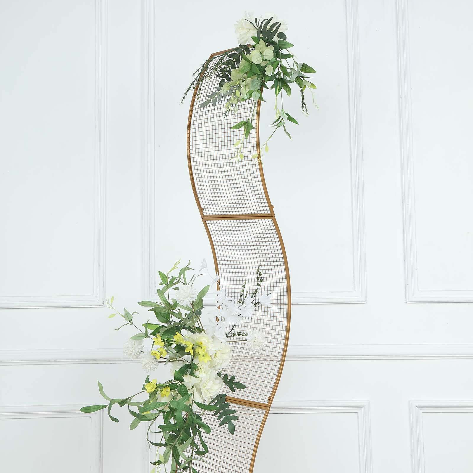 Gold Metal Lattice Wavy Grid Design Wedding Arch Aisle Backdrop Stand, S-Shaped Flower Frame Display Decoration 7ft - Image 5