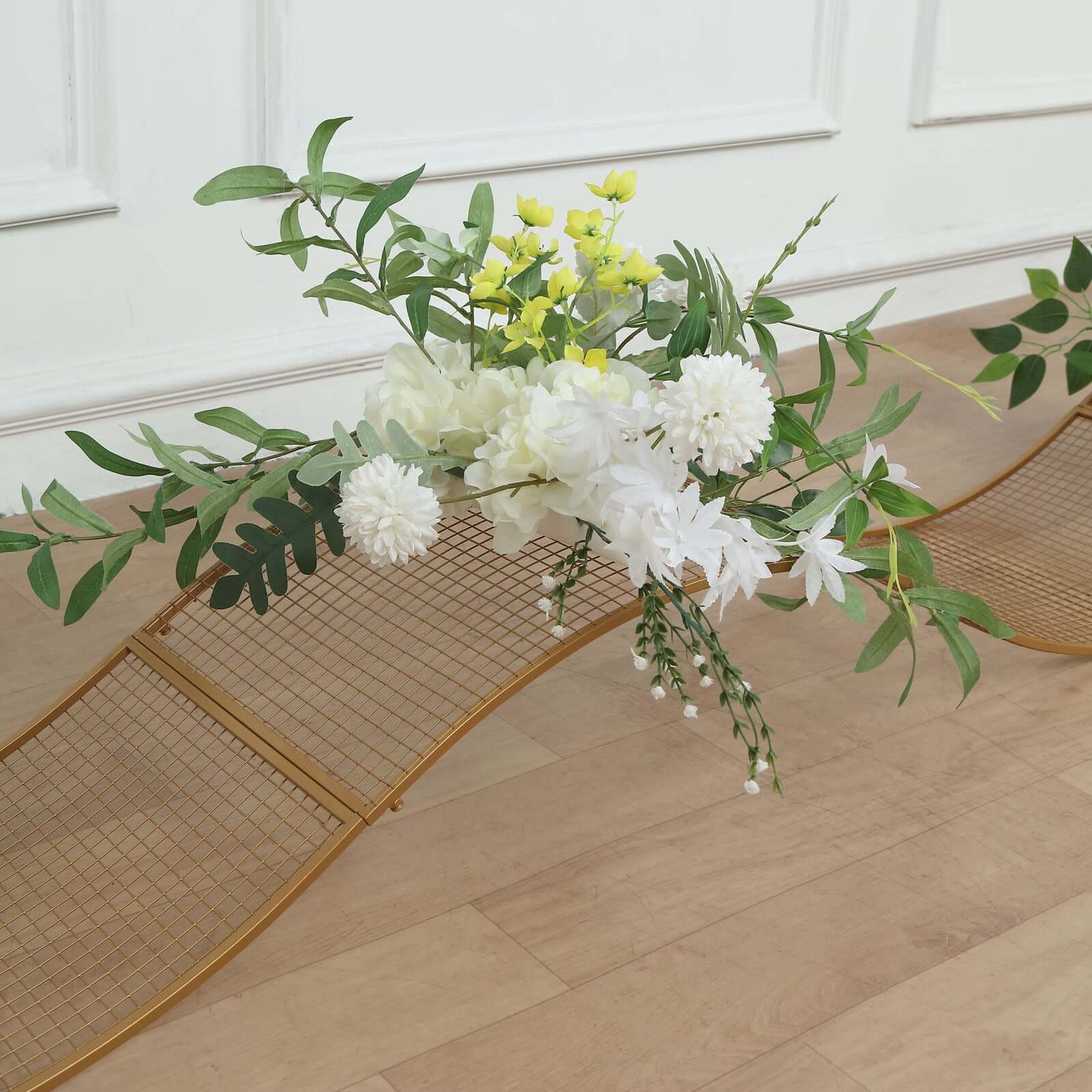 Gold Metal Lattice Wavy Grid Design Wedding Arch Aisle Backdrop Stand, S-Shaped Flower Frame Display Decoration 7ft - Image 9