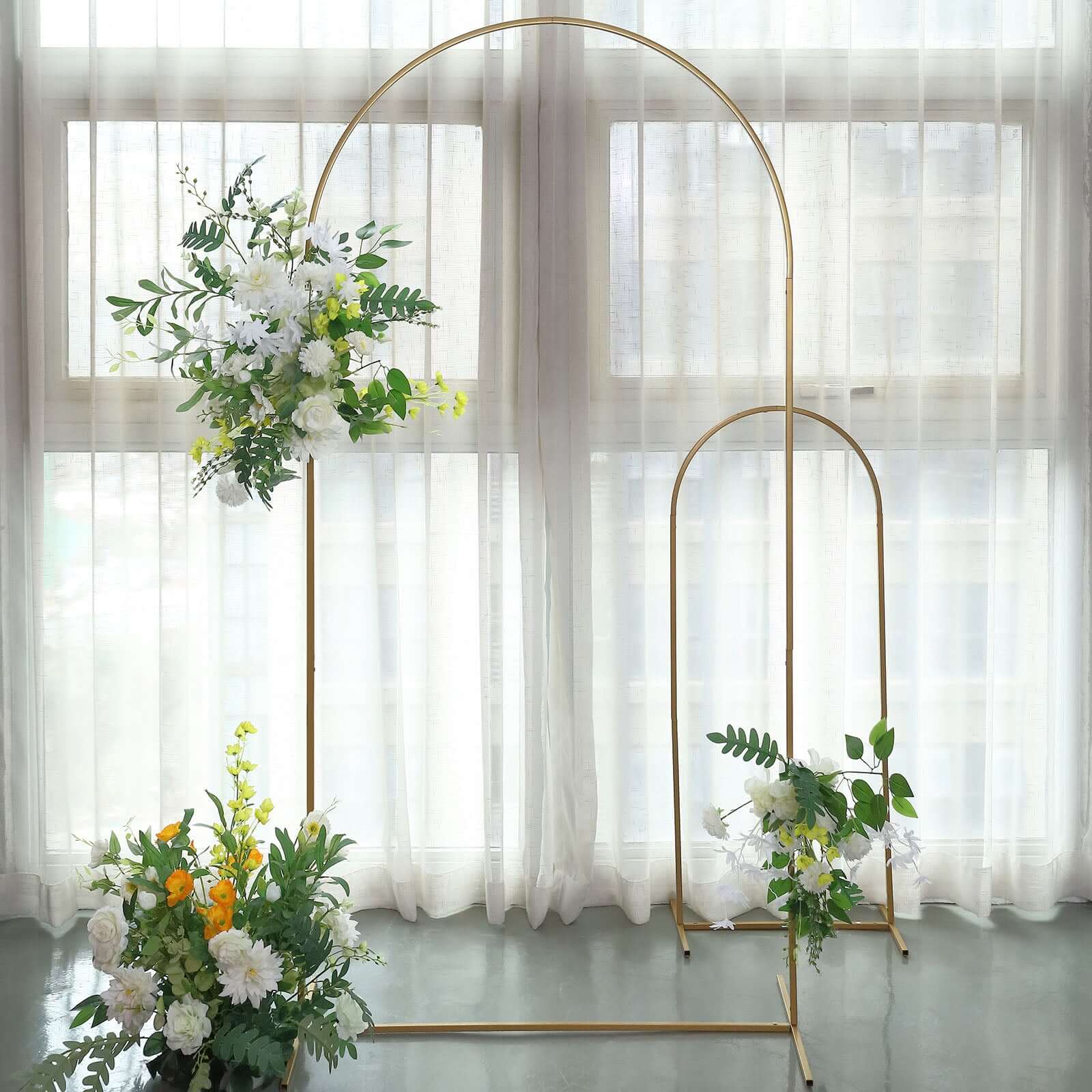 Gold Metal Wedding Arch Chiara Backdrop Stand Floral Display Frame With Round Top 7ft - Image 2
