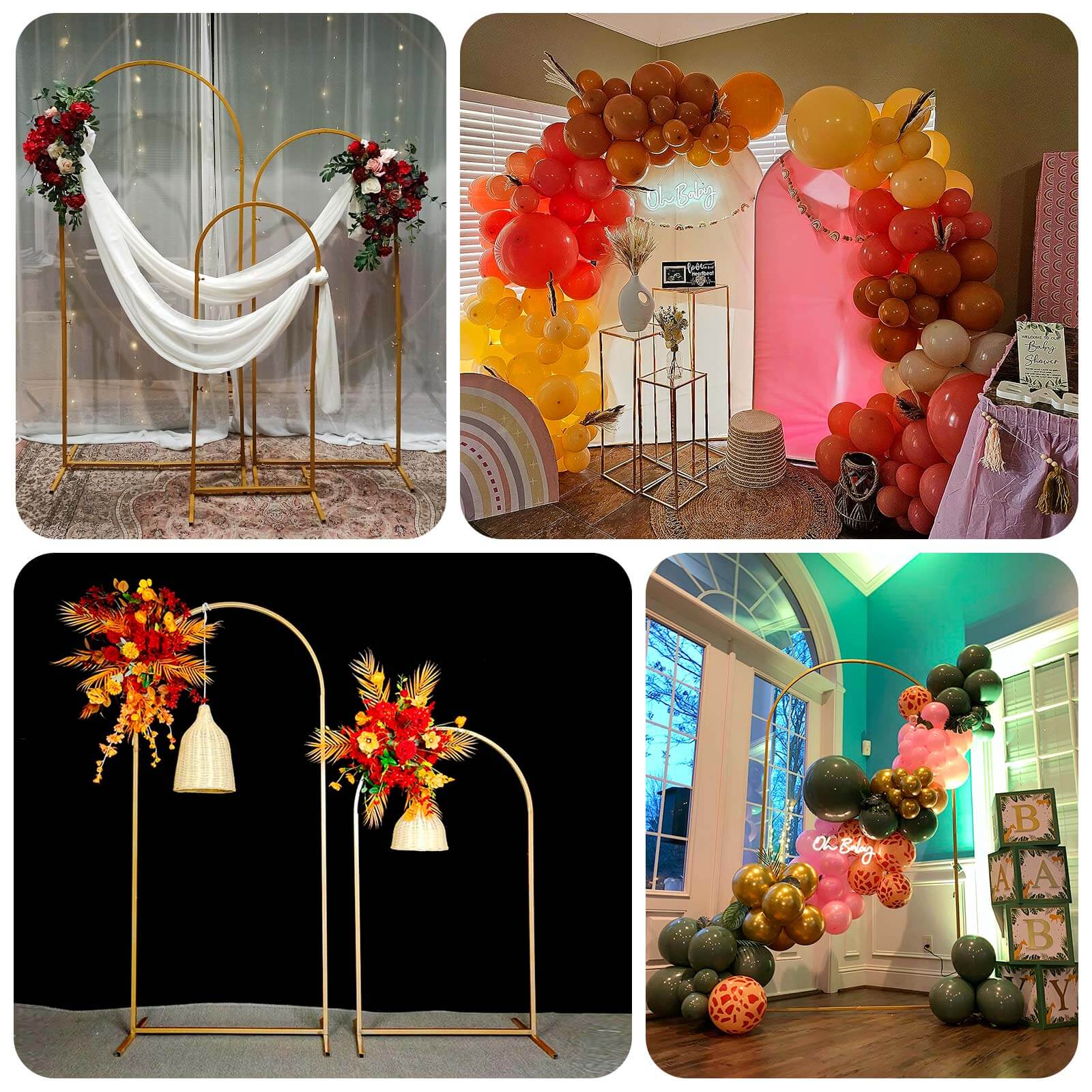 Gold Metal Wedding Arch Chiara Backdrop Stand Floral Display Frame With Round Top 7ft - Image 5