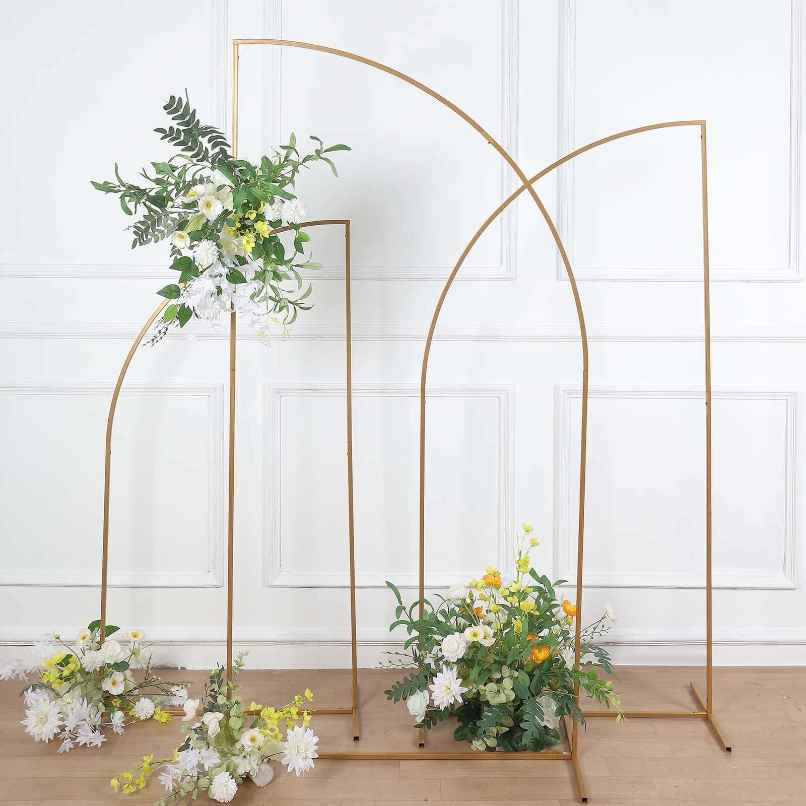 Gold Metal Wedding Arch Chiara Backdrop Stand, Half Moon Floral Frame Arbor Display 7ft - Image 2