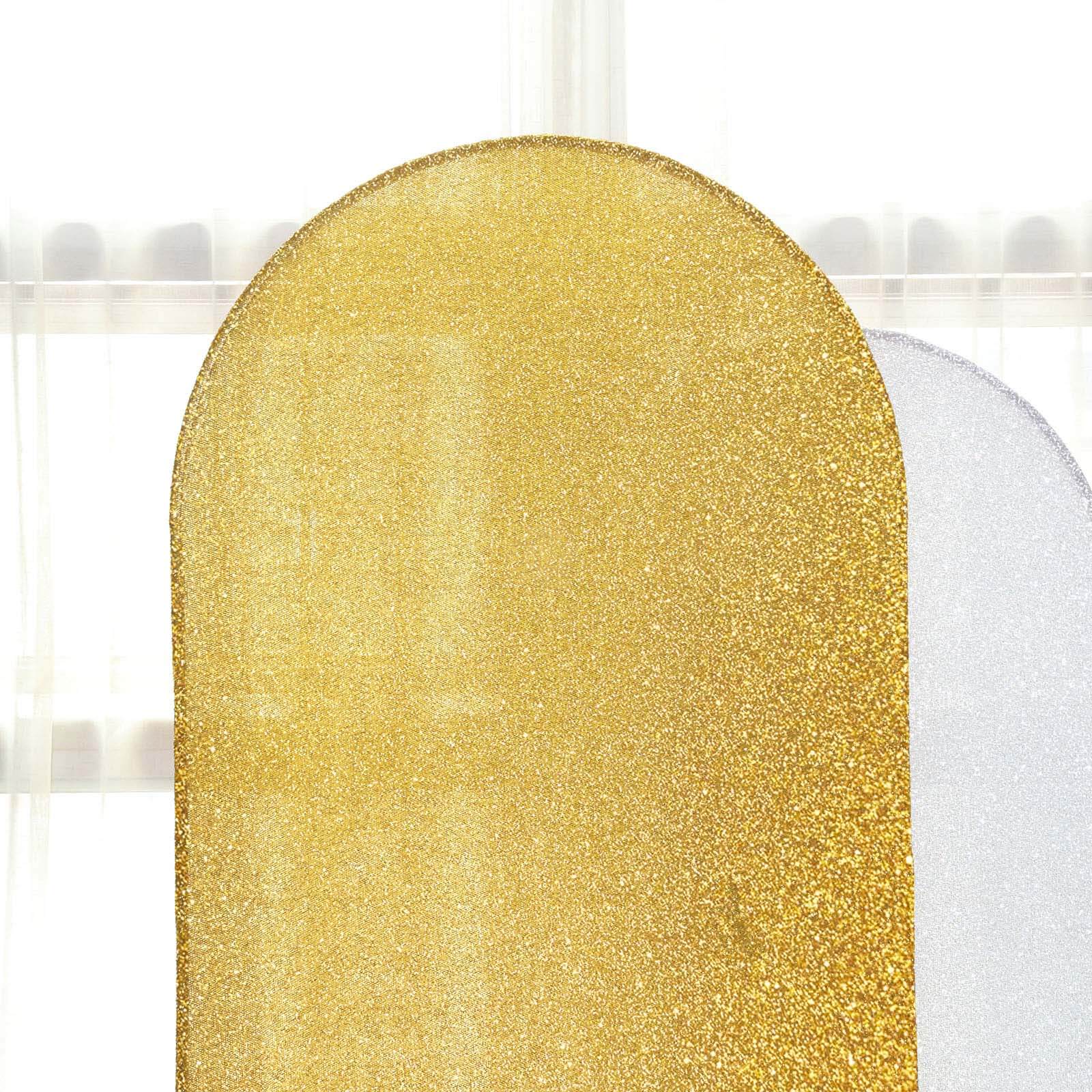 Gold Shimmer Tinsel Spandex Wedding Arch Cover For Fitted Round Top Chiara Backdrop Stand 7ft - Image 5