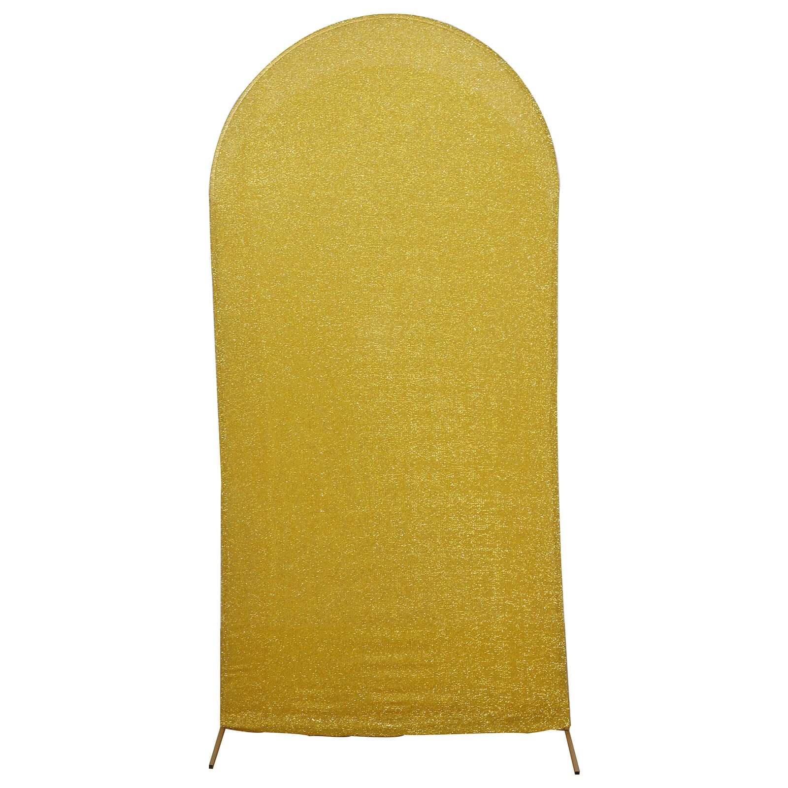 Gold Shimmer Tinsel Spandex Wedding Arch Cover For Fitted Round Top Chiara Backdrop Stand 7ft - Image 6
