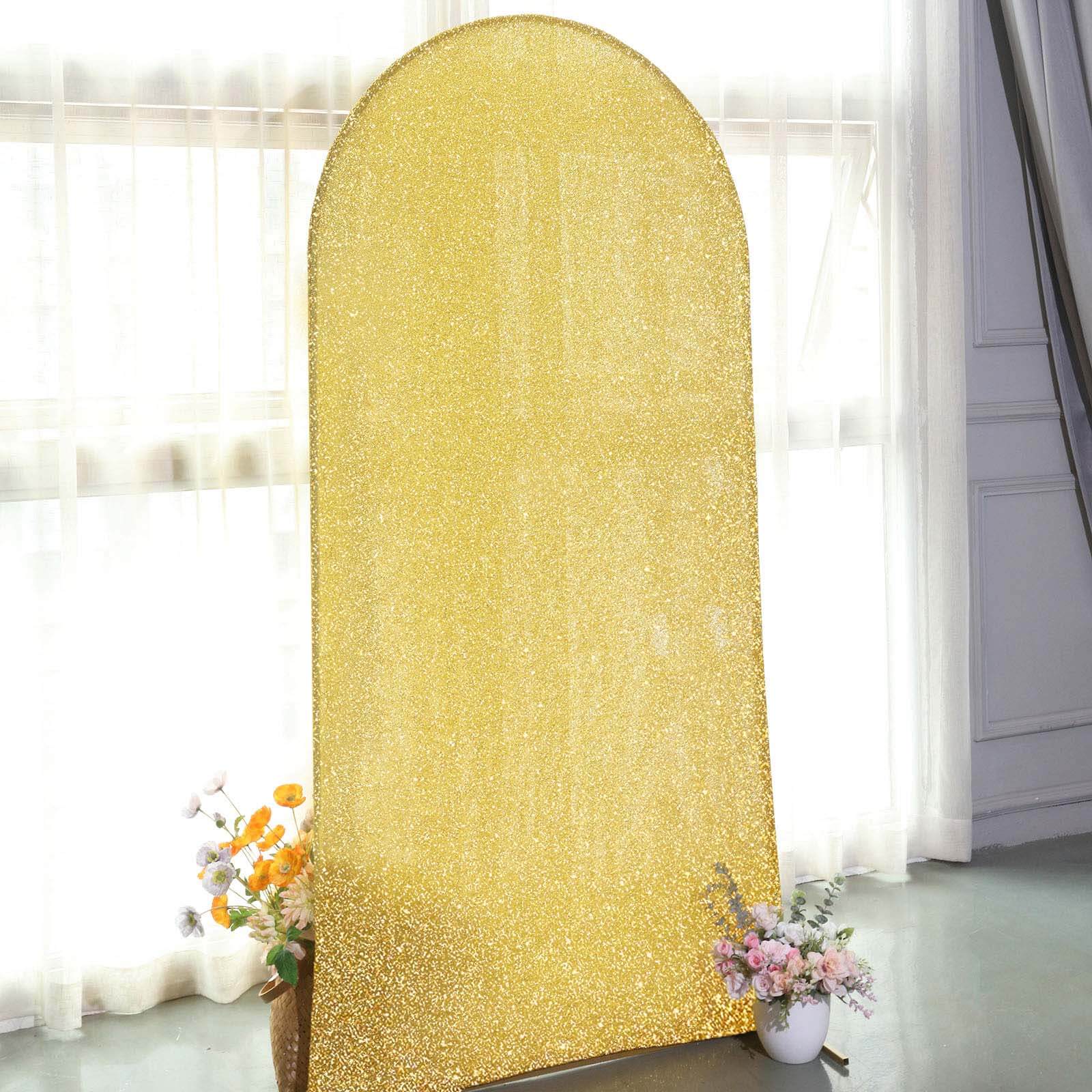 Gold Shimmer Tinsel Spandex Wedding Arch Cover For Fitted Round Top Chiara Backdrop Stand 7ft - Image 8