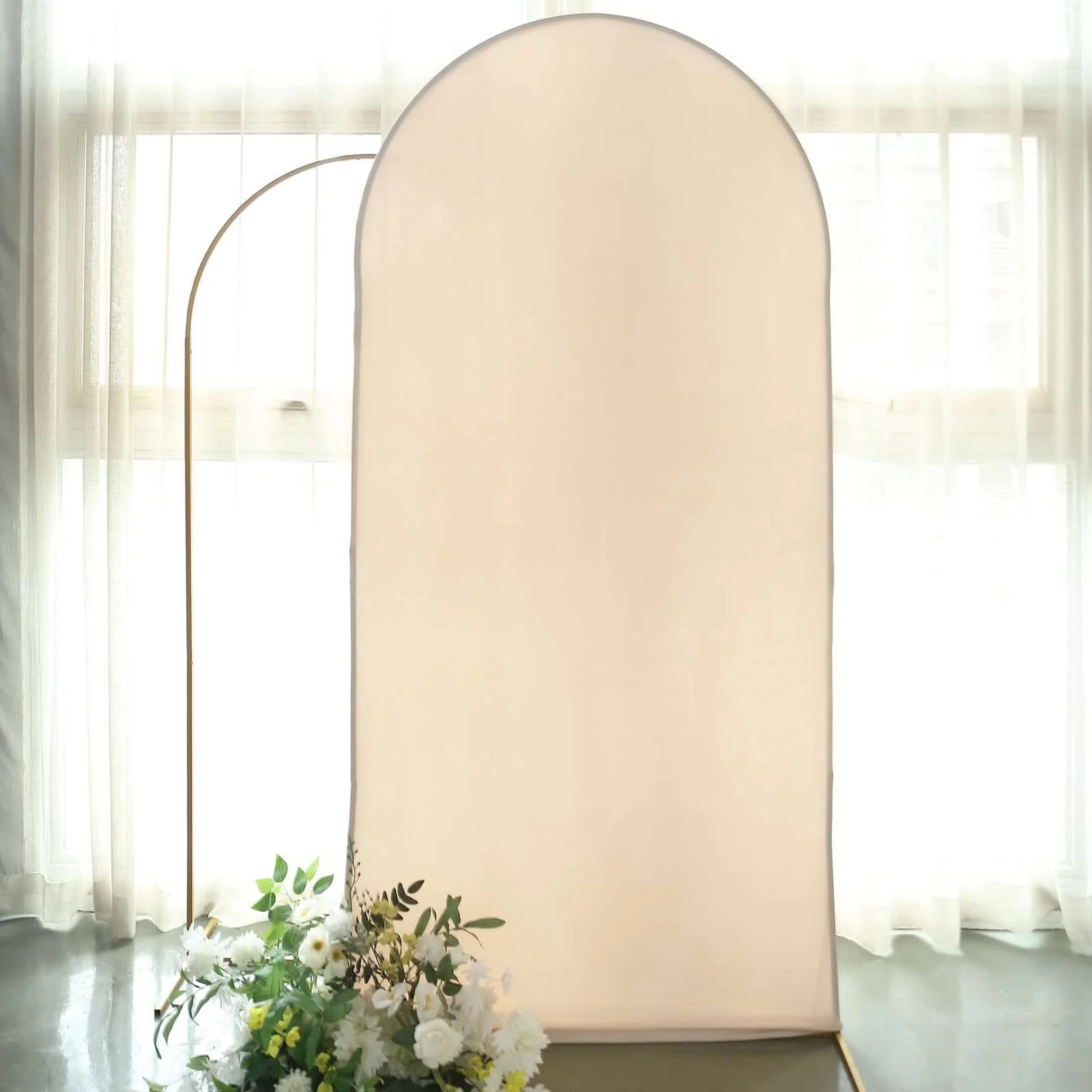 Matte Beige Spandex Fitted Wedding Arch Cover For Round Top Chiara Backdrop Stand 7ft - Image 7