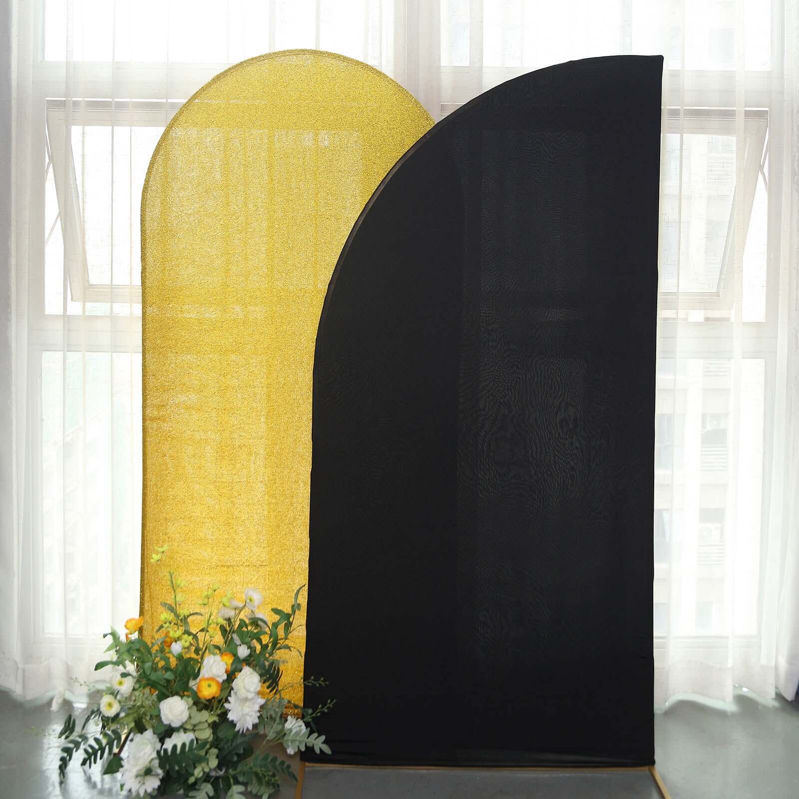 Matte Black Fitted Spandex Half Moon Wedding Arch Cover, Custom Fit Chiara Backdrop Stand Cover 7ft - Image 7