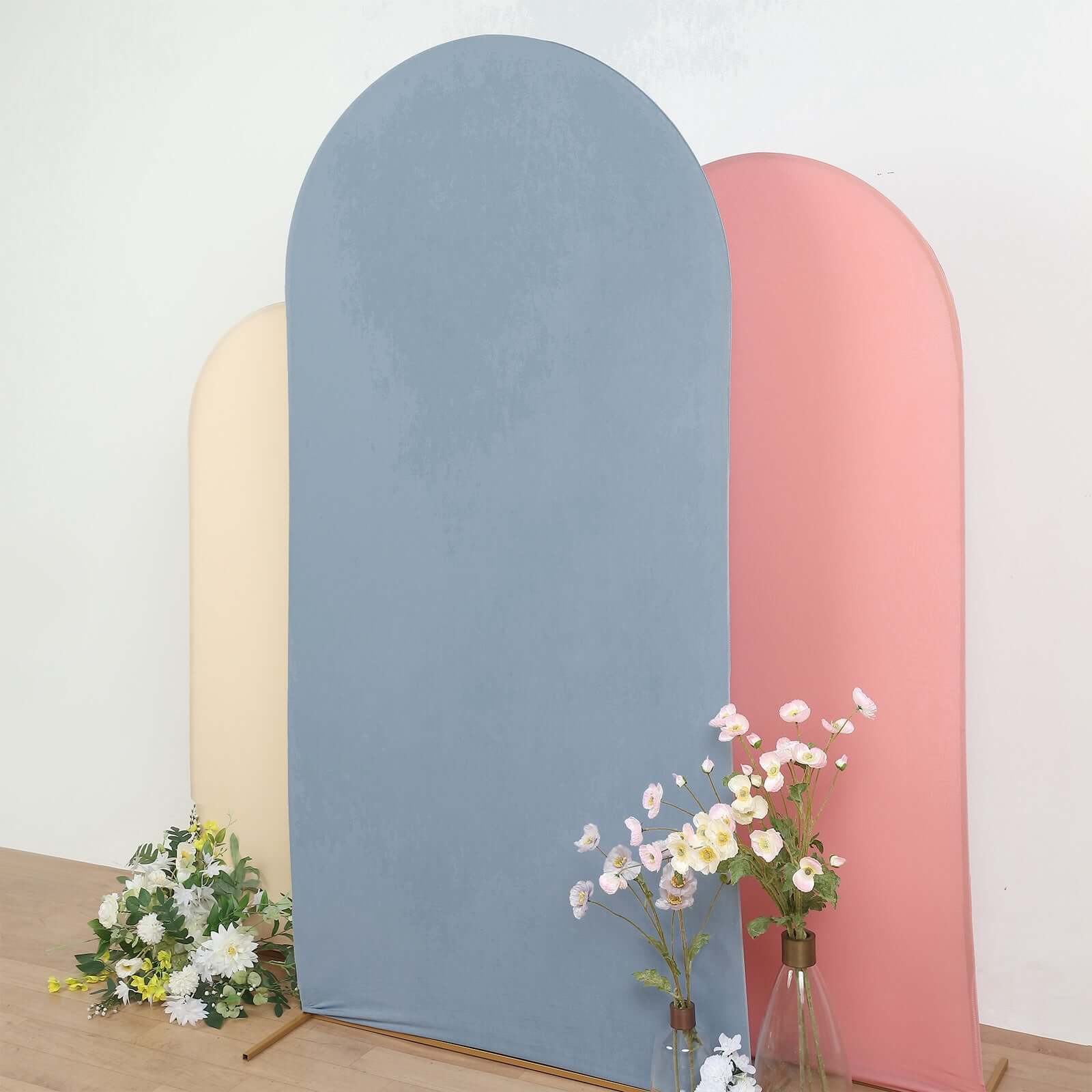 Matte Dusty Blue Spandex Fitted Wedding Arch Cover For Round Top Chiara Backdrop Stand 7ft - Image 11