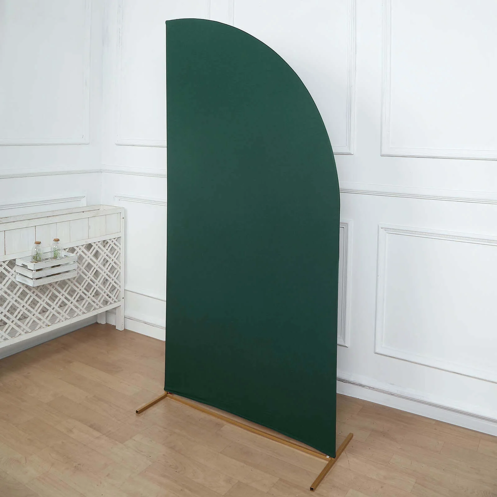 Matte Hunter Emerald Green Fitted Spandex Half Moon Wedding Arch Cover, Custom Fit Chiara Backdrop Stand Cover 7ft - Image 2