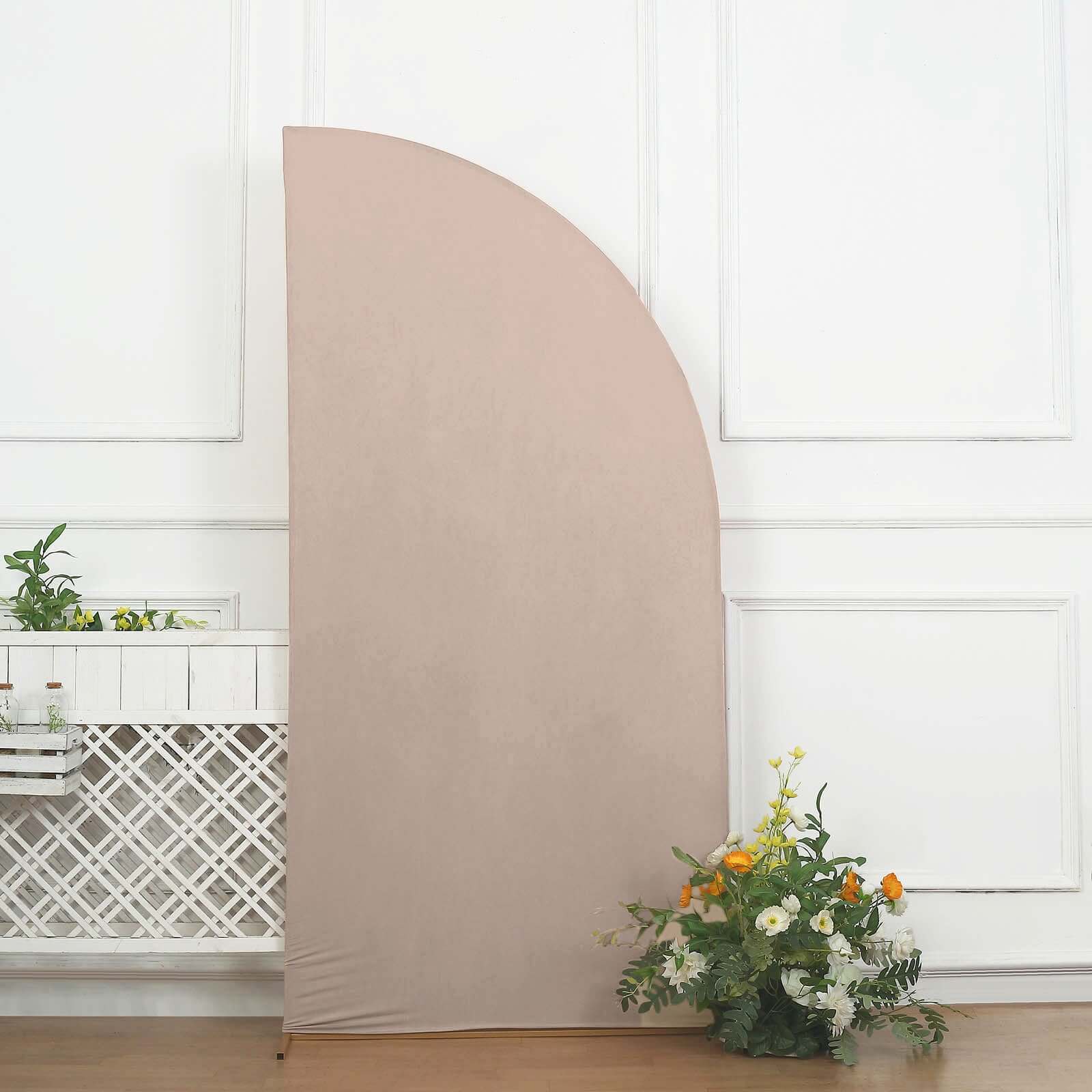 Matte Nude Fitted Spandex Half Moon Wedding Arch Cover, Custom Fit Chiara Backdrop Stand Cover 7ft - Image 2
