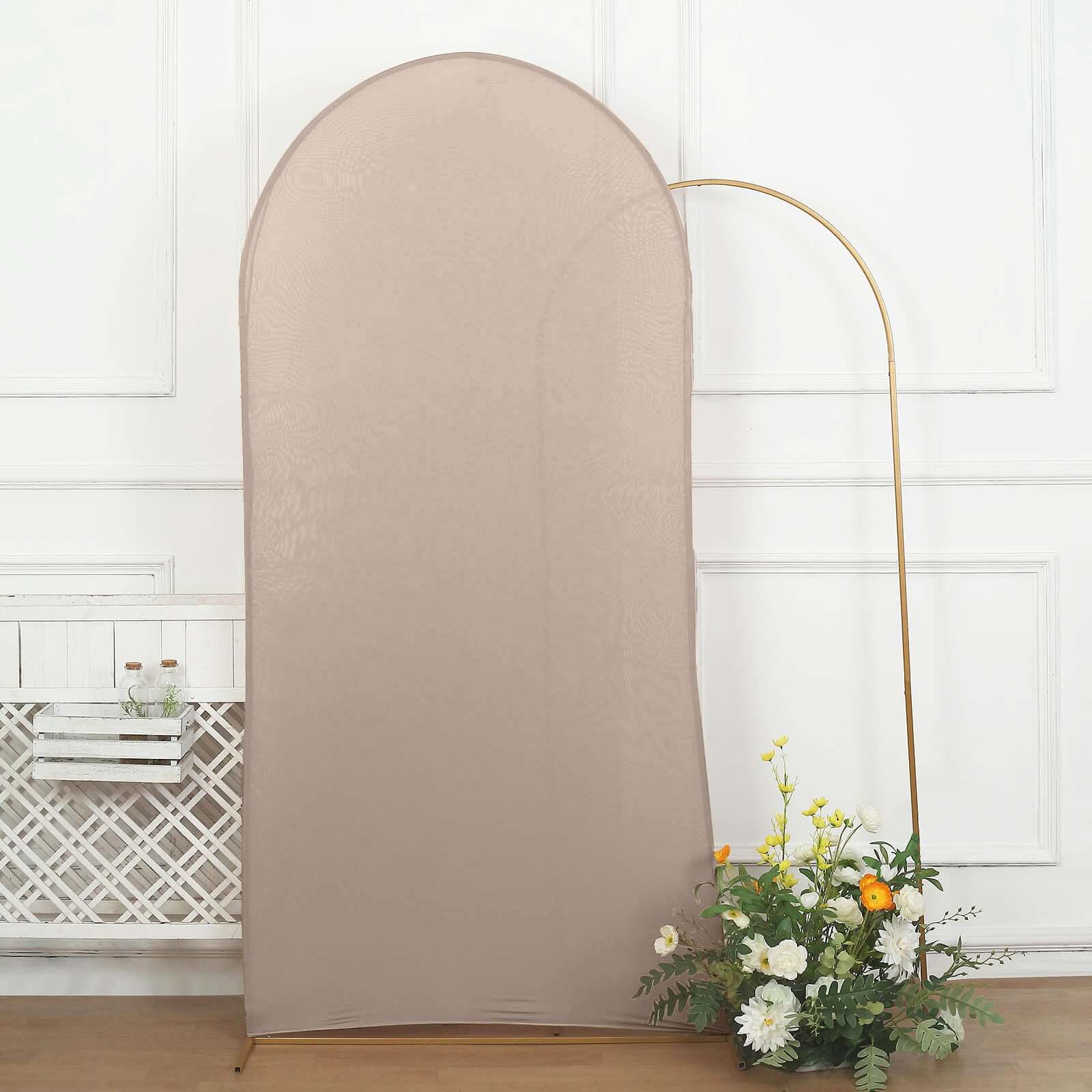 Matte Nude Spandex Fitted Wedding Arch Cover For Round Top Chiara Backdrop Stand 7ft - Image 7