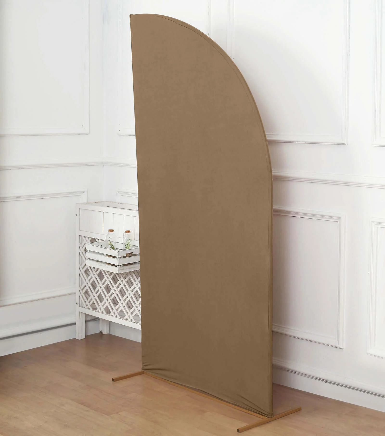 Matte Taupe Fitted Spandex Half Moon Wedding Arch Cover, Custom Fit Chiara Backdrop Stand Cover 7ft - Image 8