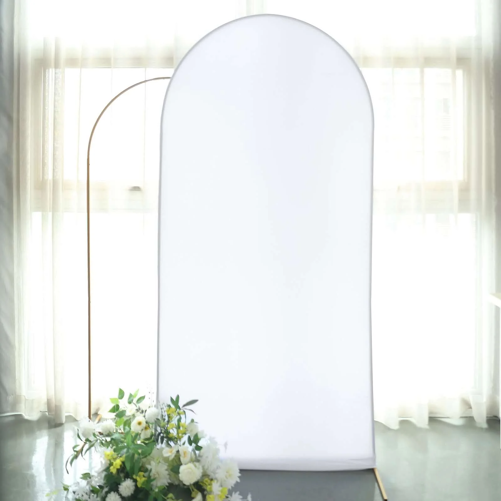 Matte White Spandex Fitted Wedding Arch Cover For Round Top Chiara Backdrop Stand 7ft - Image 7