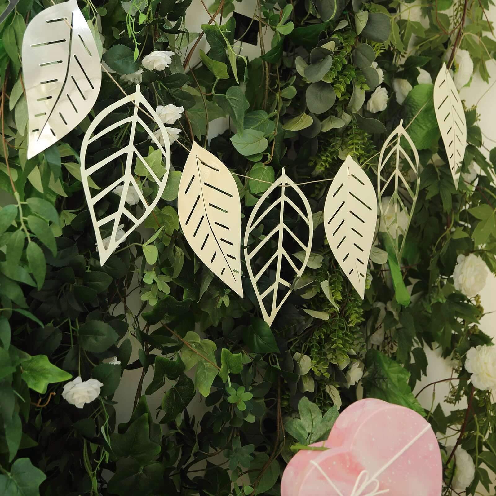 Silver Foiled Paper Assorted Leaves Hanging Garland Banner 7ft - Image 2