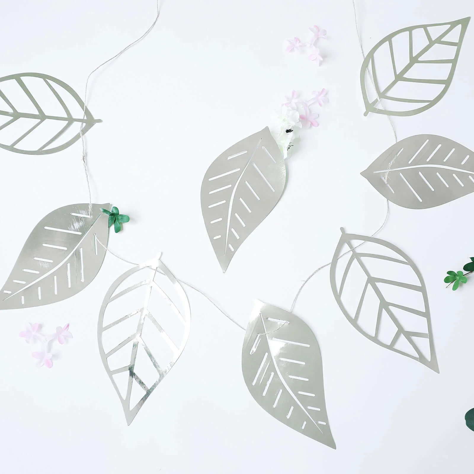 Silver Foiled Paper Assorted Leaves Hanging Garland Banner 7ft - Image 5