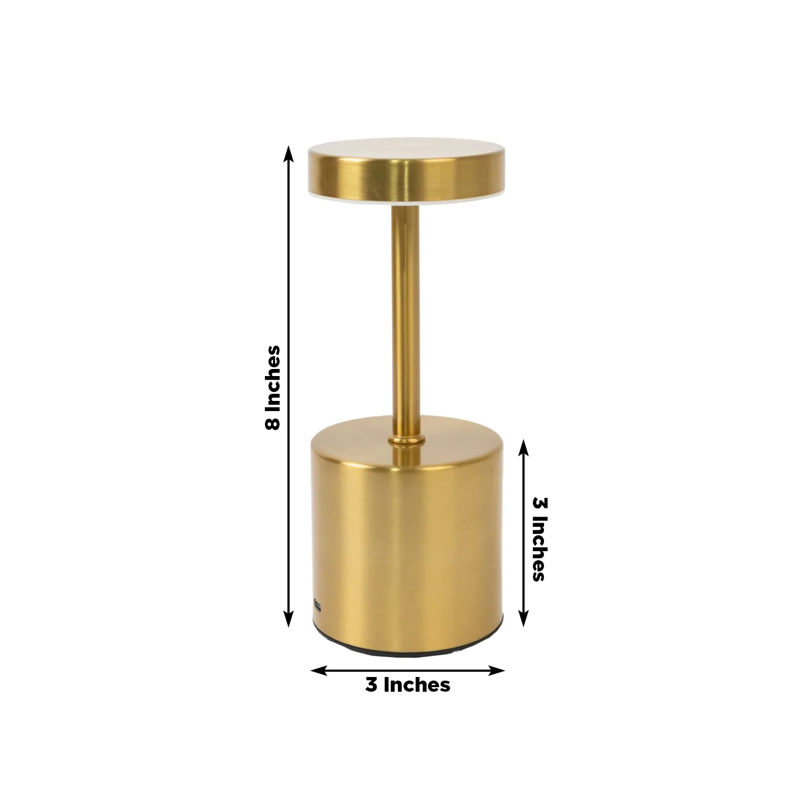 Cordless LED Table Lamp – 8" Gold Metal, Touch-Control, USB Rechargeable, Dimmable Night Light, Modern Minimalist Design - Image 3