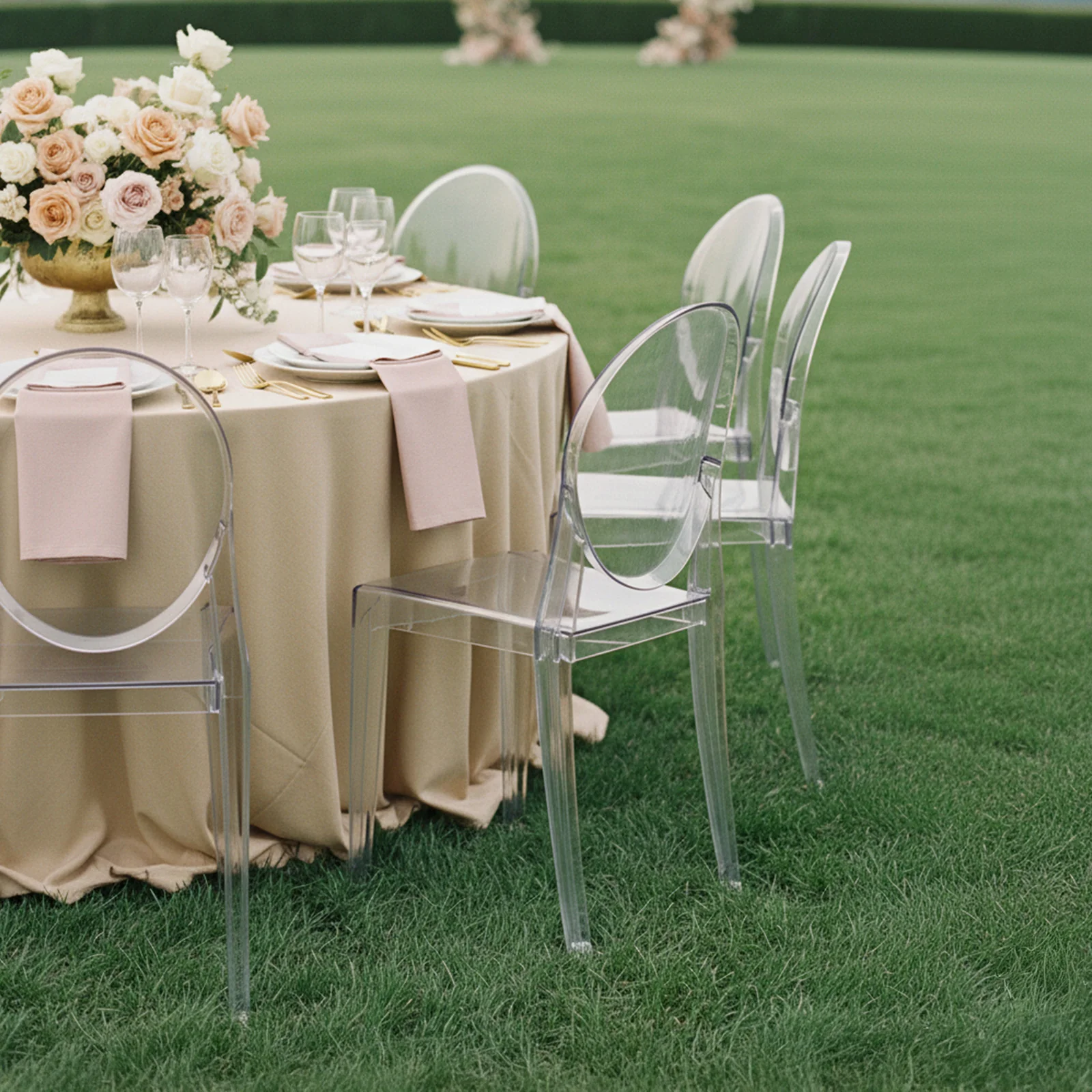 8 Pack Stackable Clear Acrylic Ghost Banquet Chairs with Oval Back, Fully Assembled Armless Event Accent Chair - Image 3