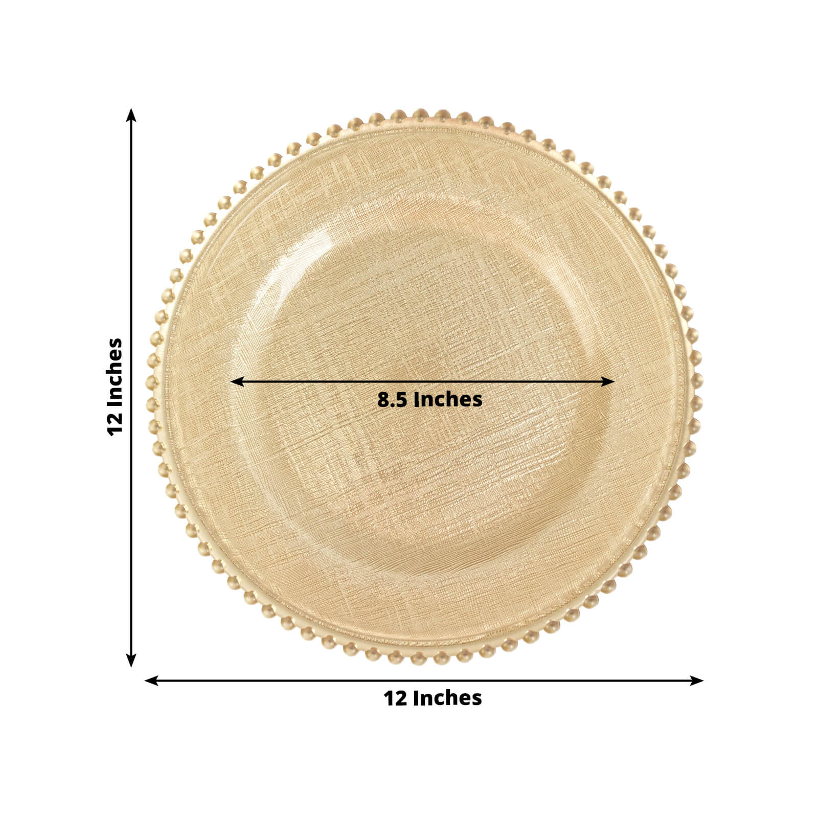 8-Pack Glass Charger Plates 12" Round Gold with Beaded Rim & Cross-Stitch Pattern - Event Tabletop Decorative Dinner Charger Tableware - Image 2