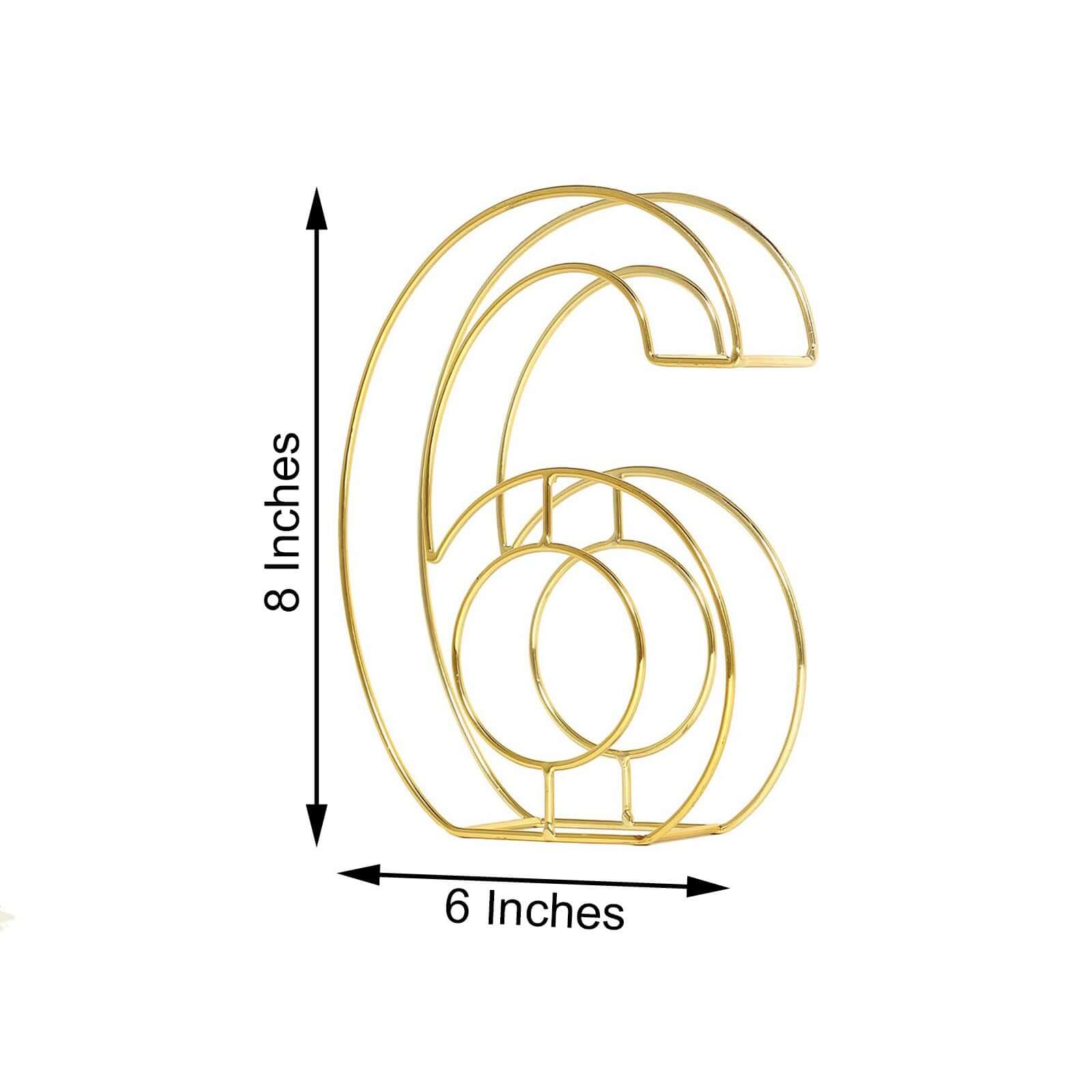 Gold Freestanding 3D Decorative Metal Wire "6" Numbers, Wedding Table Numbers 8" Tall - Image 3