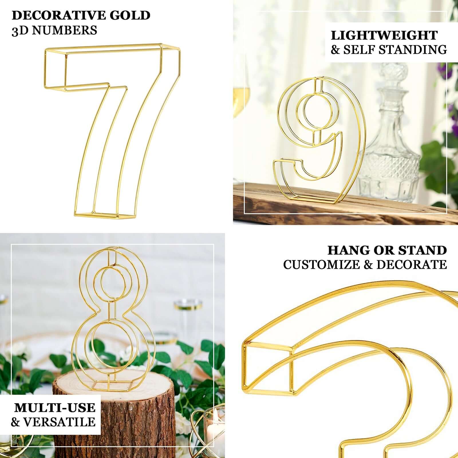 Gold Freestanding 3D Decorative Metal Wire "8" Numbers, Wedding Table Numbers 8" Tall - Image 4