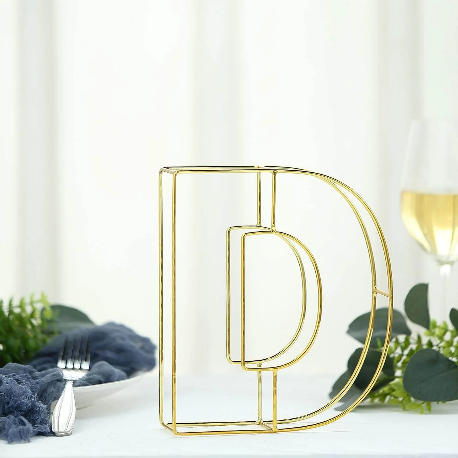 Gold Freestanding 3D Decorative Wire "D" Letter, Wedding Centerpiece 8" Tall
