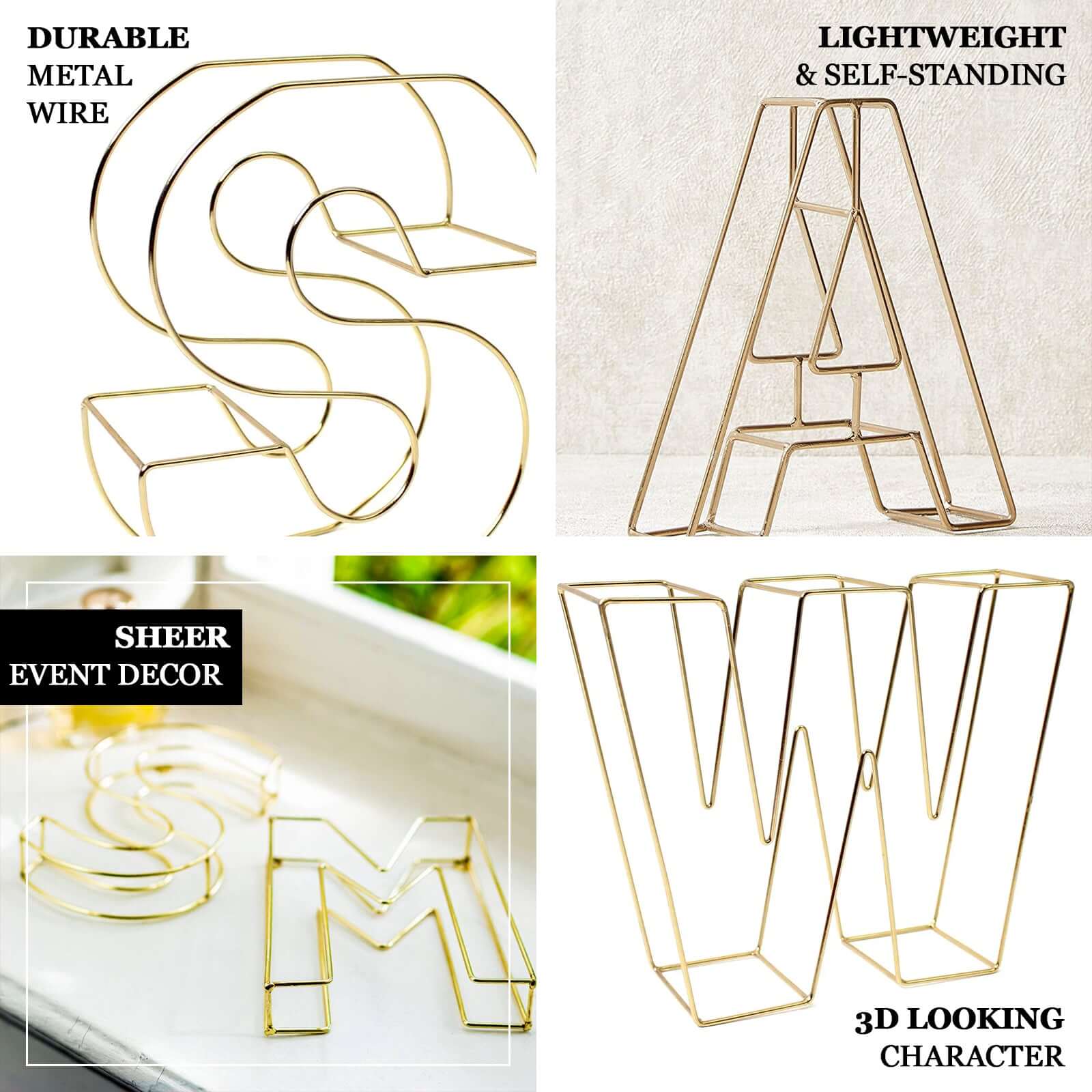 Gold Freestanding 3D Decorative Wire "D" Letter, Wedding Centerpiece 8" Tall - Image 4