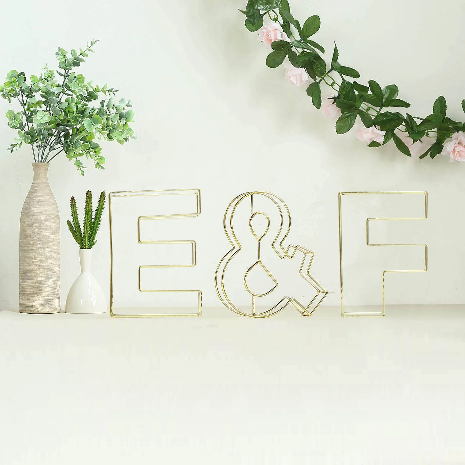 Gold Freestanding 3D Decorative Wire "E" Letter, Wedding Centerpiece 8" Tall - Image 2