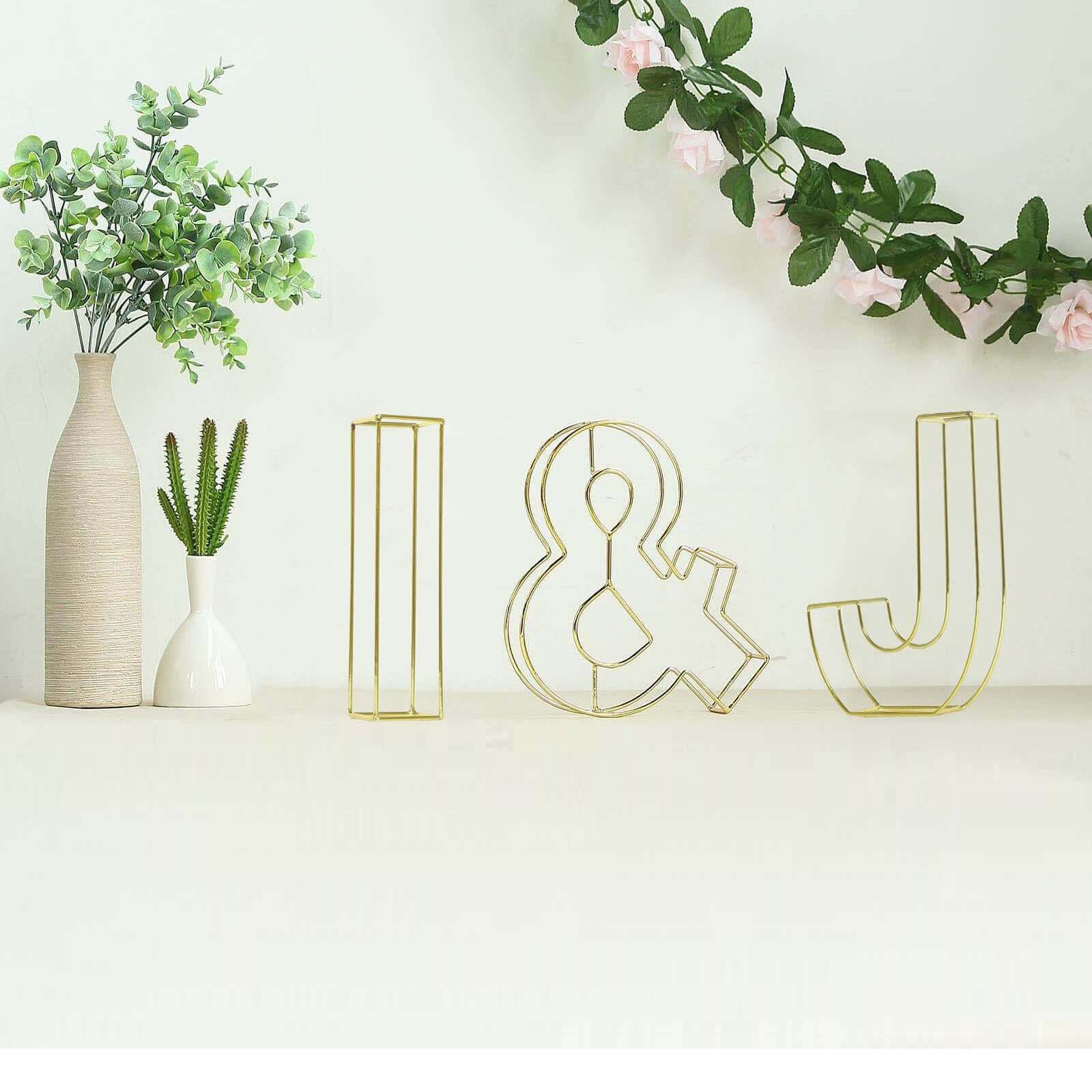 Gold Freestanding 3D Decorative Wire "I" Letter, Wedding Centerpiece 8" Tall - Image 2
