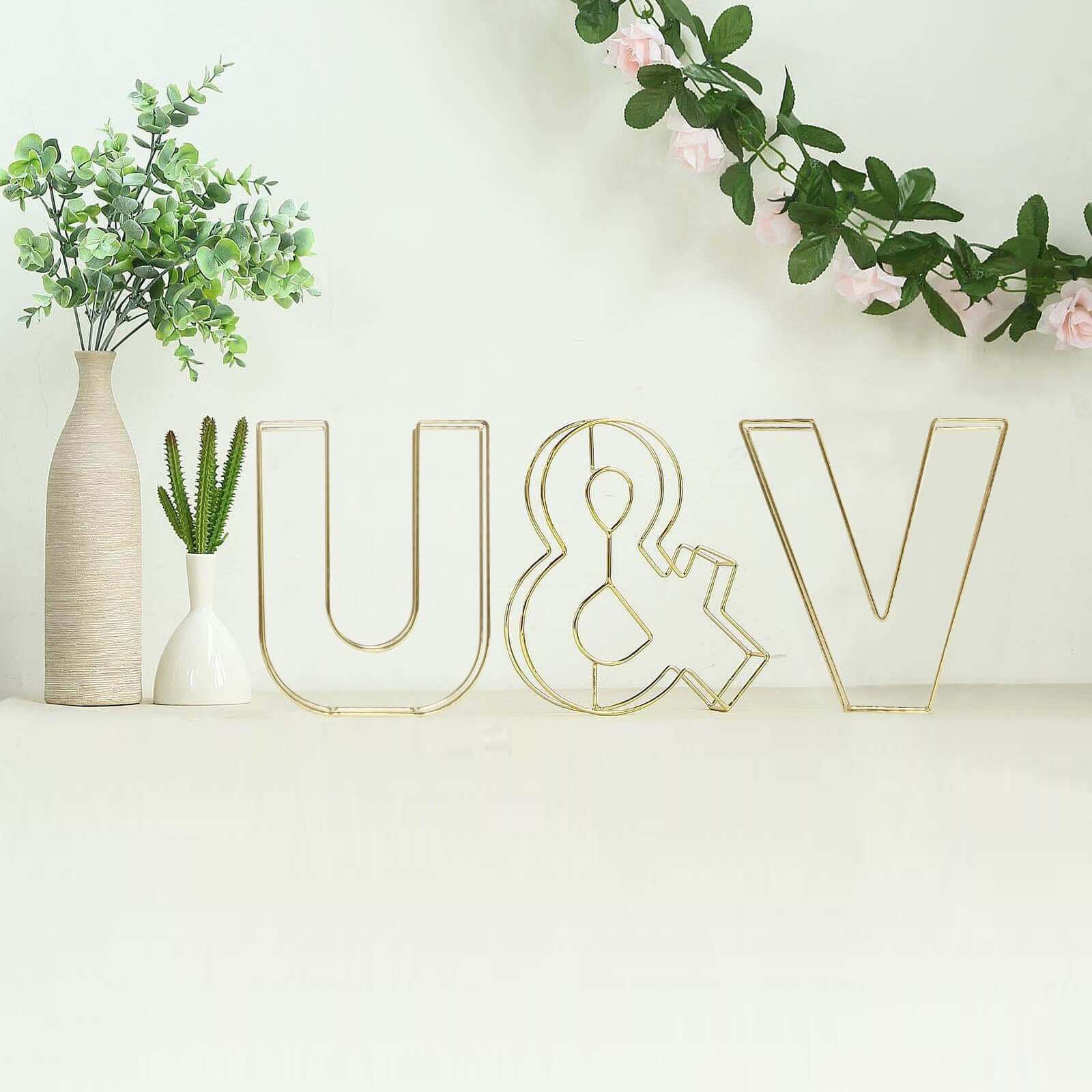Gold Freestanding 3D Decorative Wire "U" Letter, Wedding Centerpiece 8" Tall - Image 2