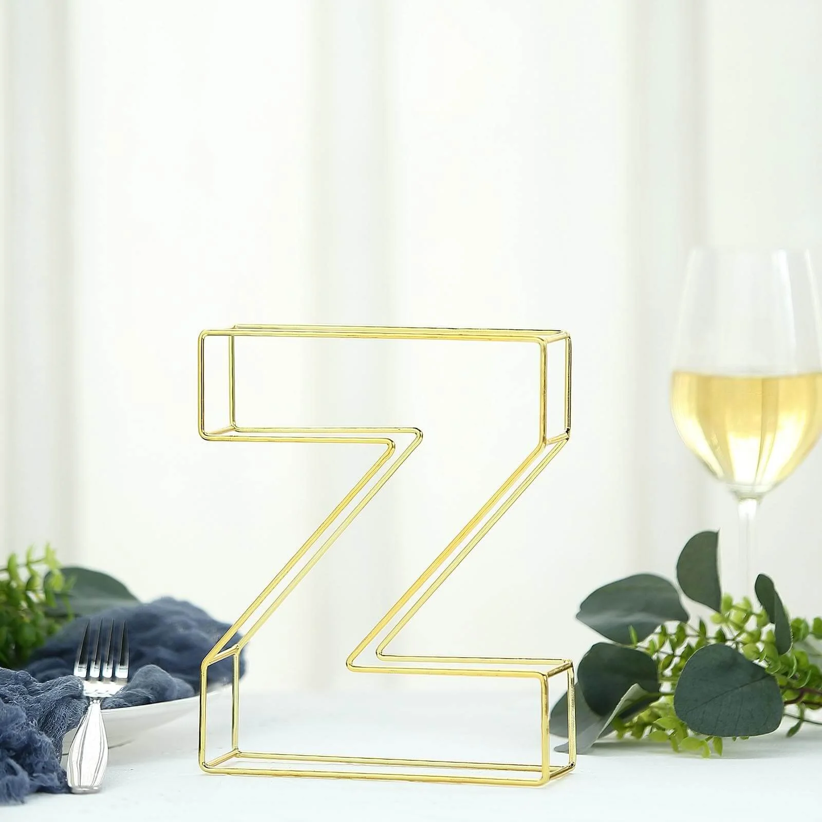 Gold Freestanding 3D Decorative Wire "Z" Letter, Wedding Centerpiece 8" Tall