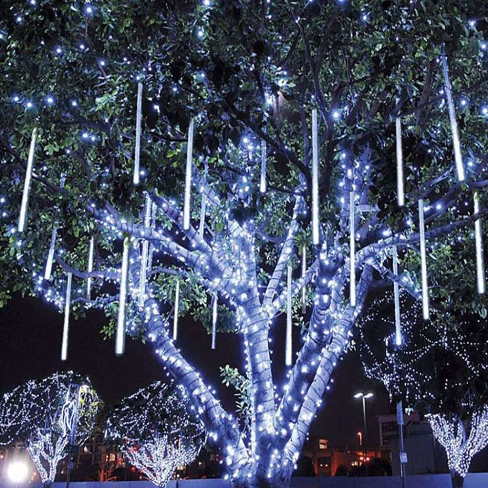 8 Tubes LED String Lights 12" Hanging Icicle Design Clear - Waterproof Meteor Shower Effect - Image 12
